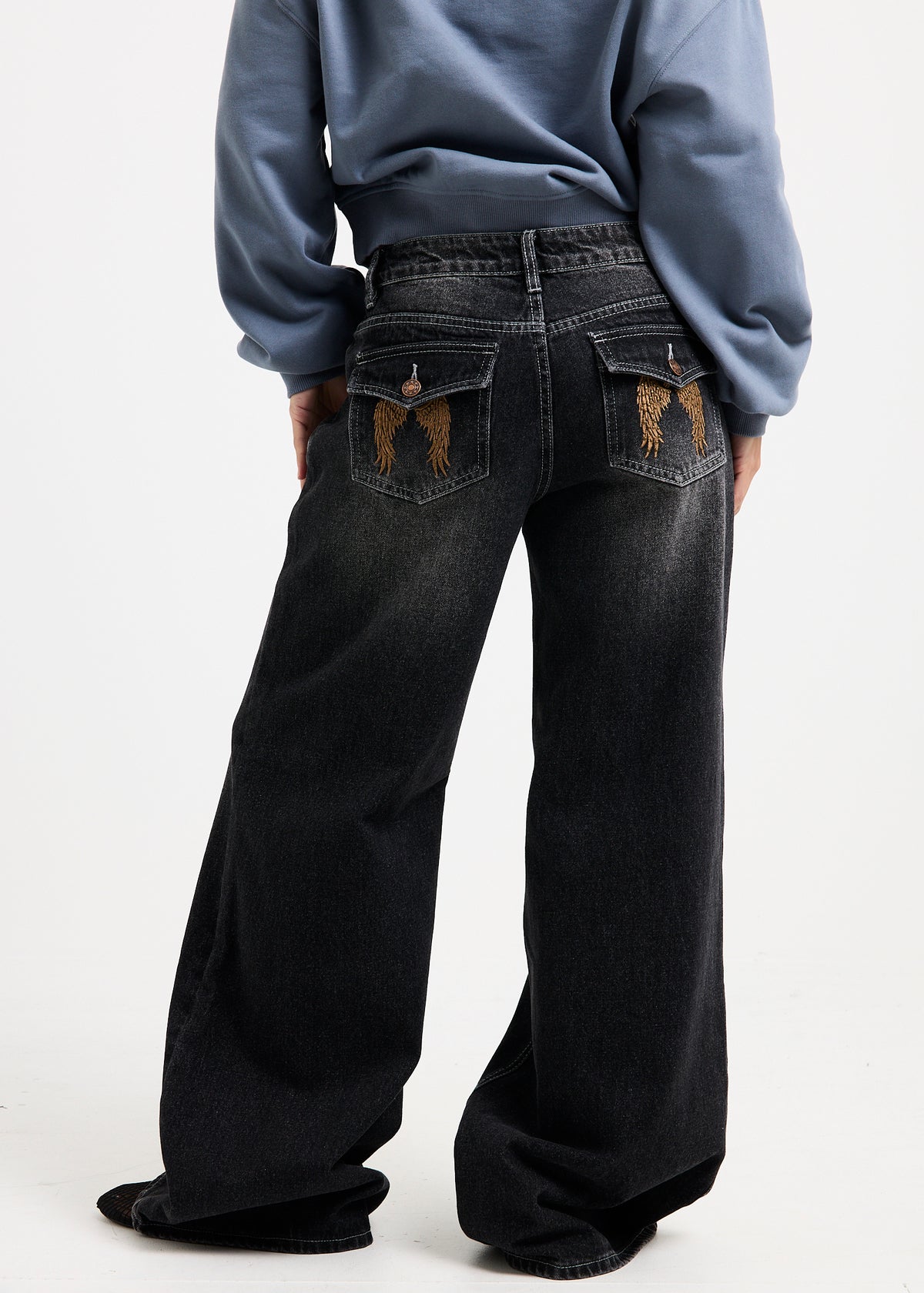 Cindy Low Wide Denim Jeans BLACK GRUNGE