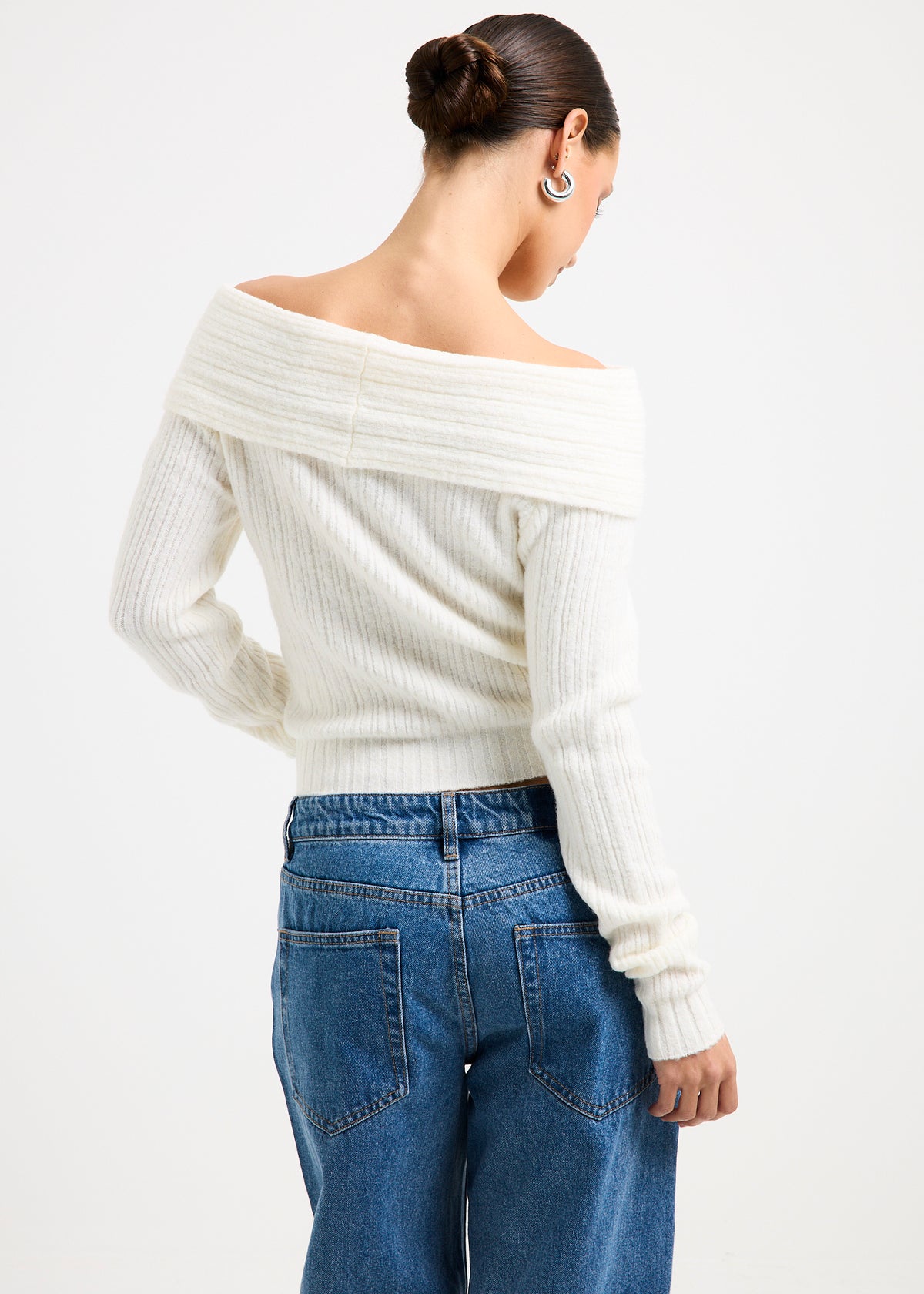 Claudia Off Shoulder Rib Knit Top IVORY
