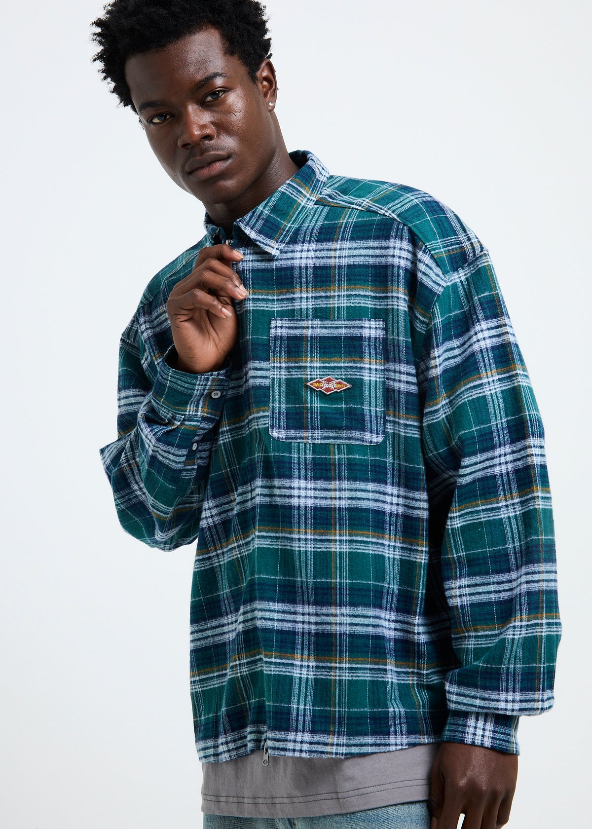 Oceanace Long Sleeve Zip Shirt GREEN WHITE