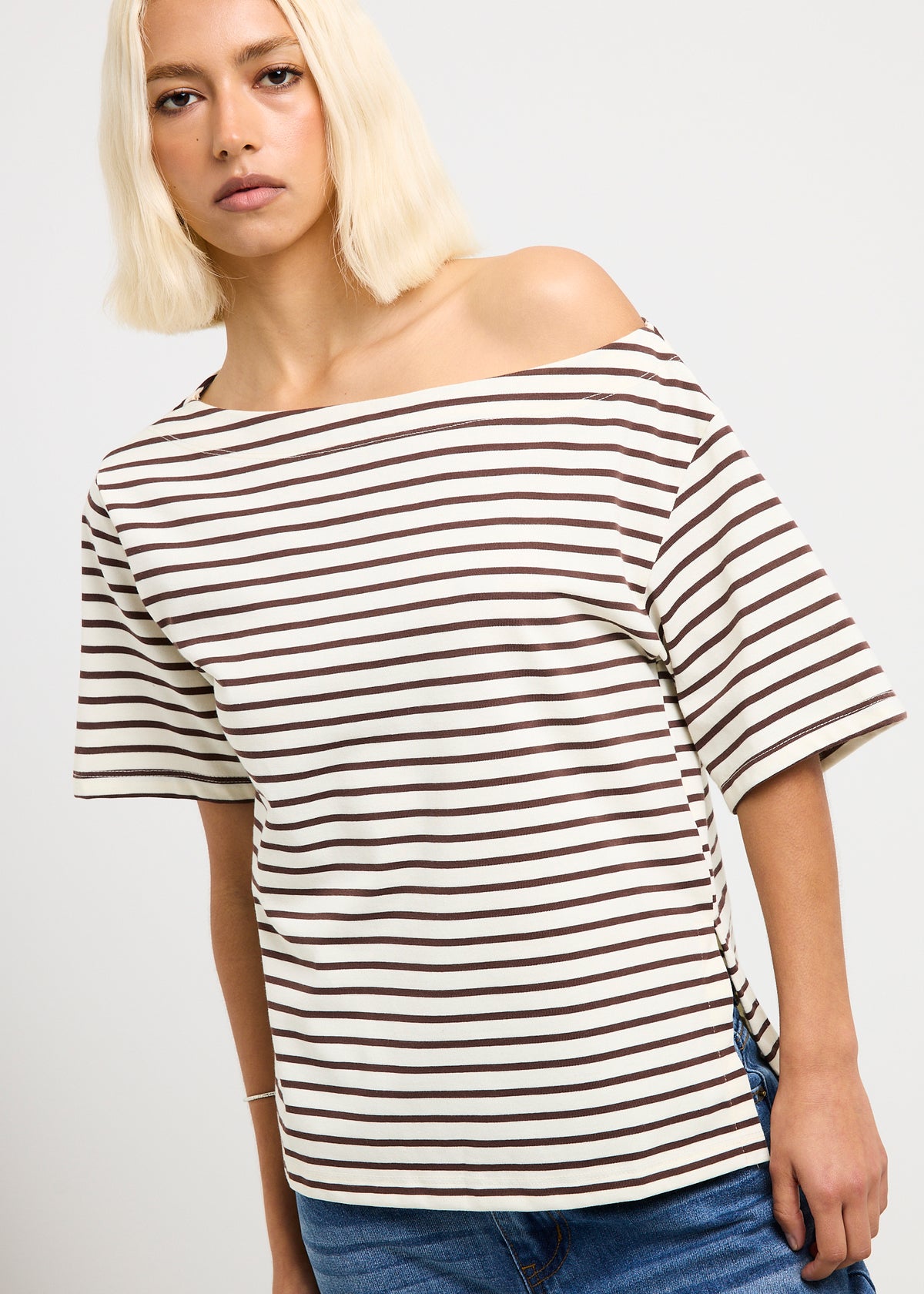 Amber Asymmetric Stripe Top BROWN/CREAM
