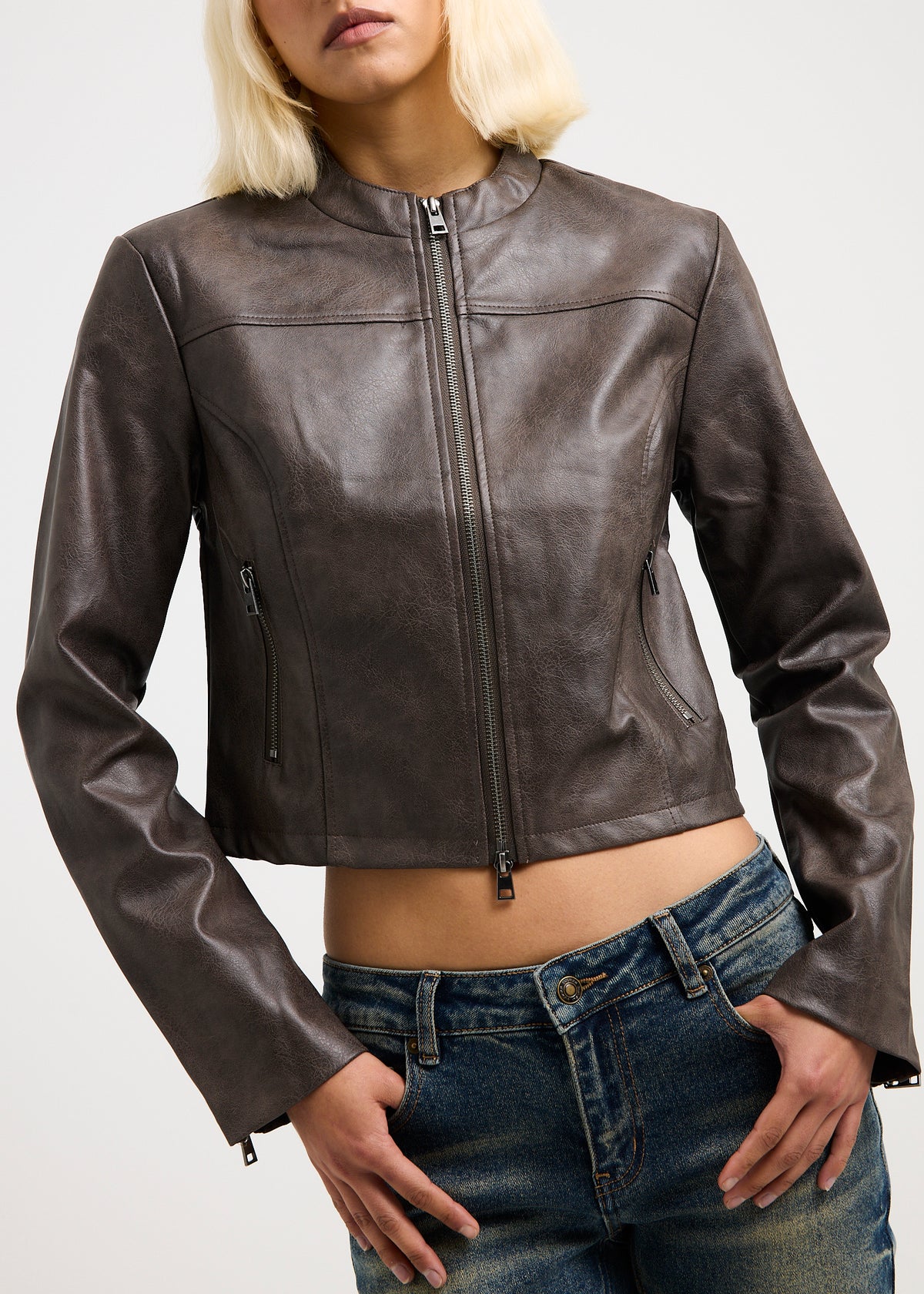 Lea Double Zip PU Jacket CHOCOLATE