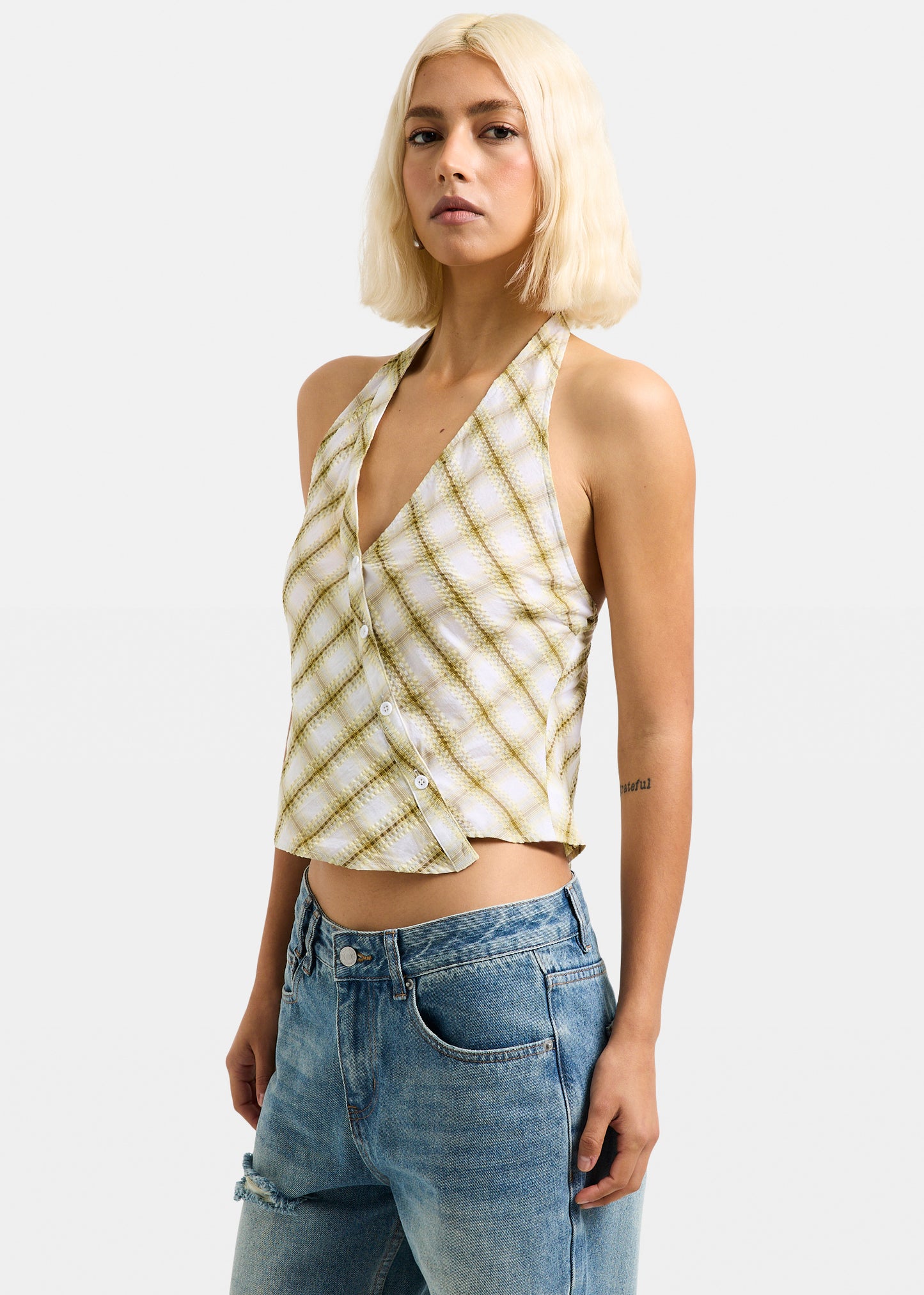 Abby Asymmetric Check Top