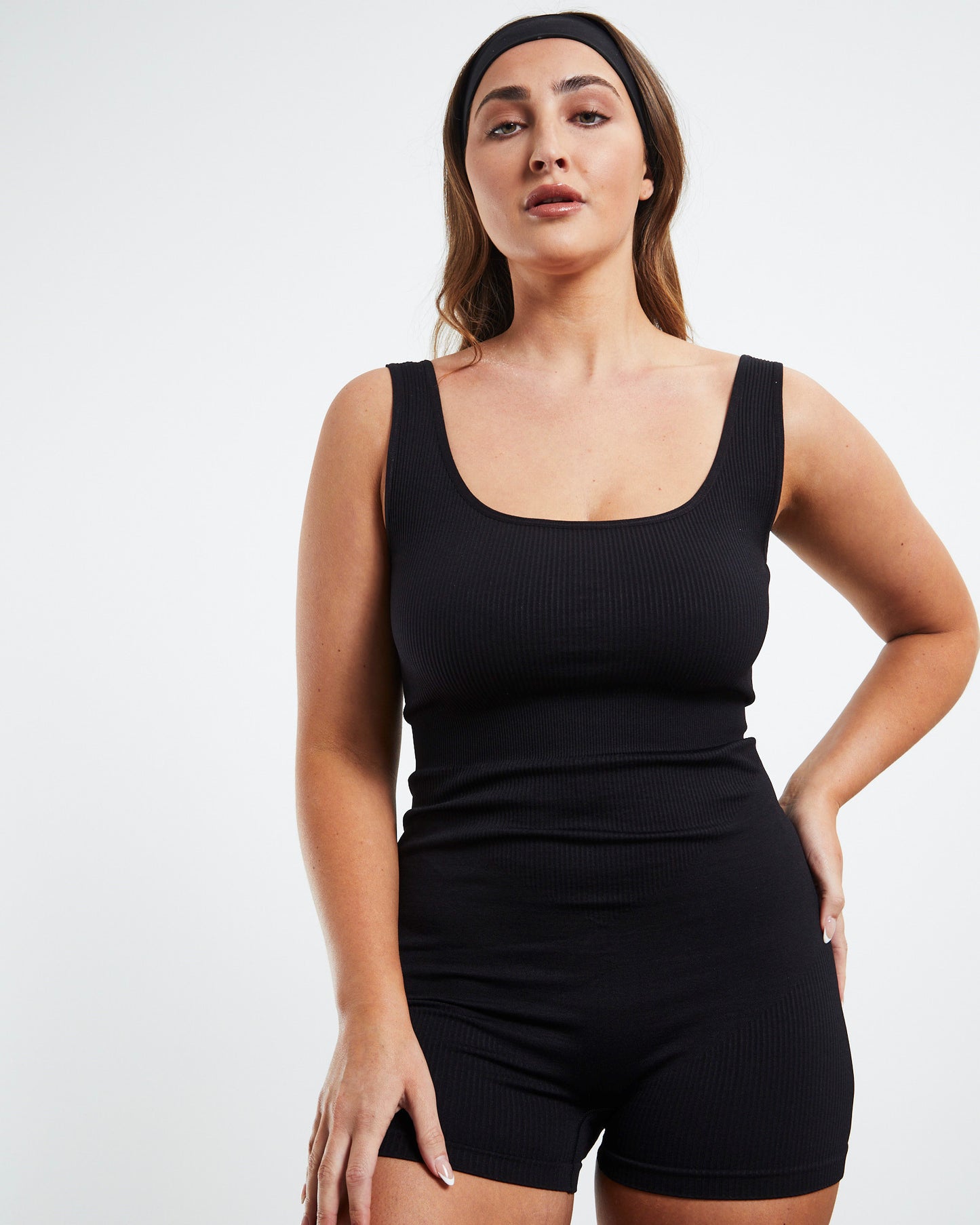 Rib Unitard Black