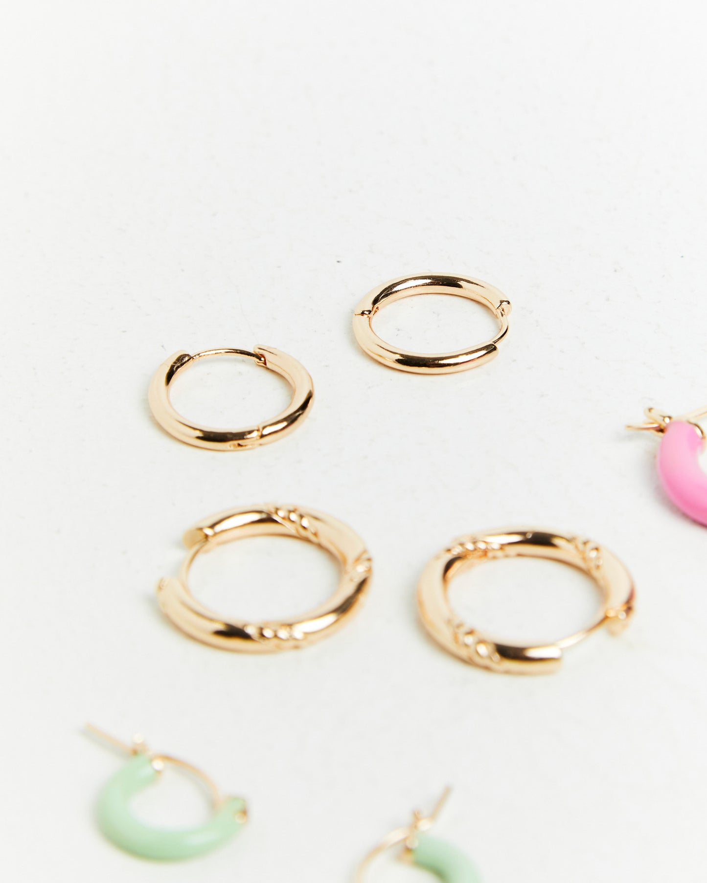 Pastel Enamel Huggie Earring Pack Gold