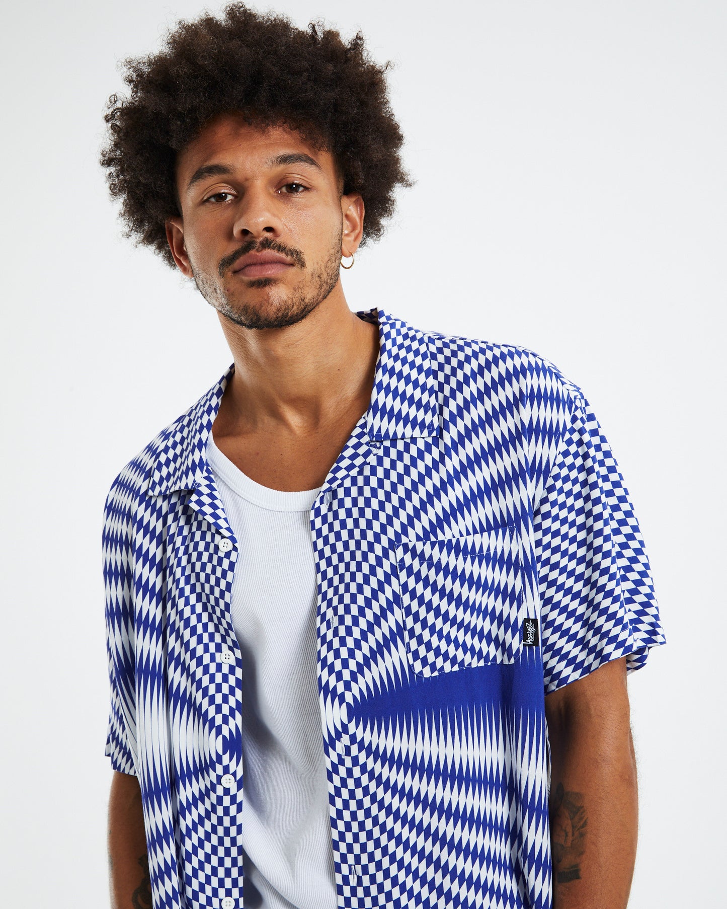 Pyschedelic Check Short Sleeve Shirt Blue