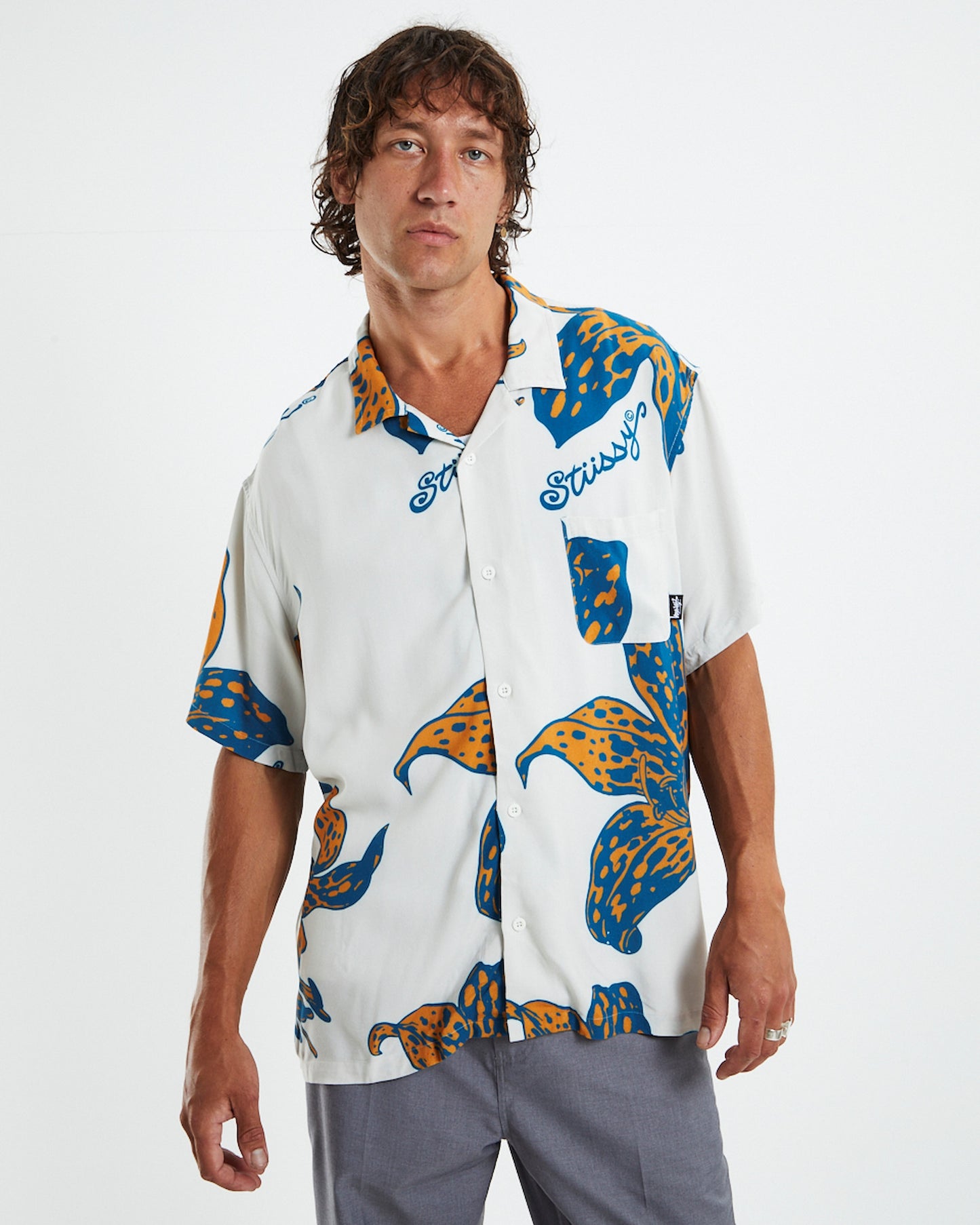 Floral Rayon Short Sleeve Shirt White