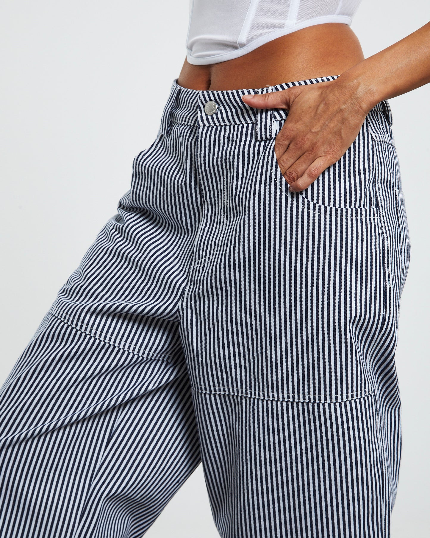 Ash Panelled Carpenter Pants Pinstripe Grey