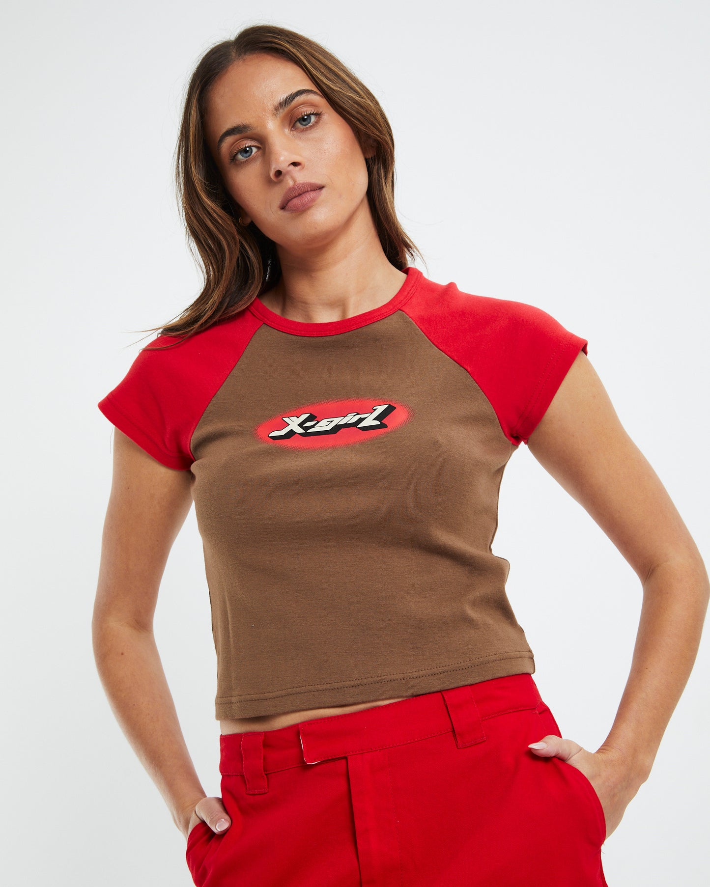 New Age Raglan Baby Tee Brown/Red