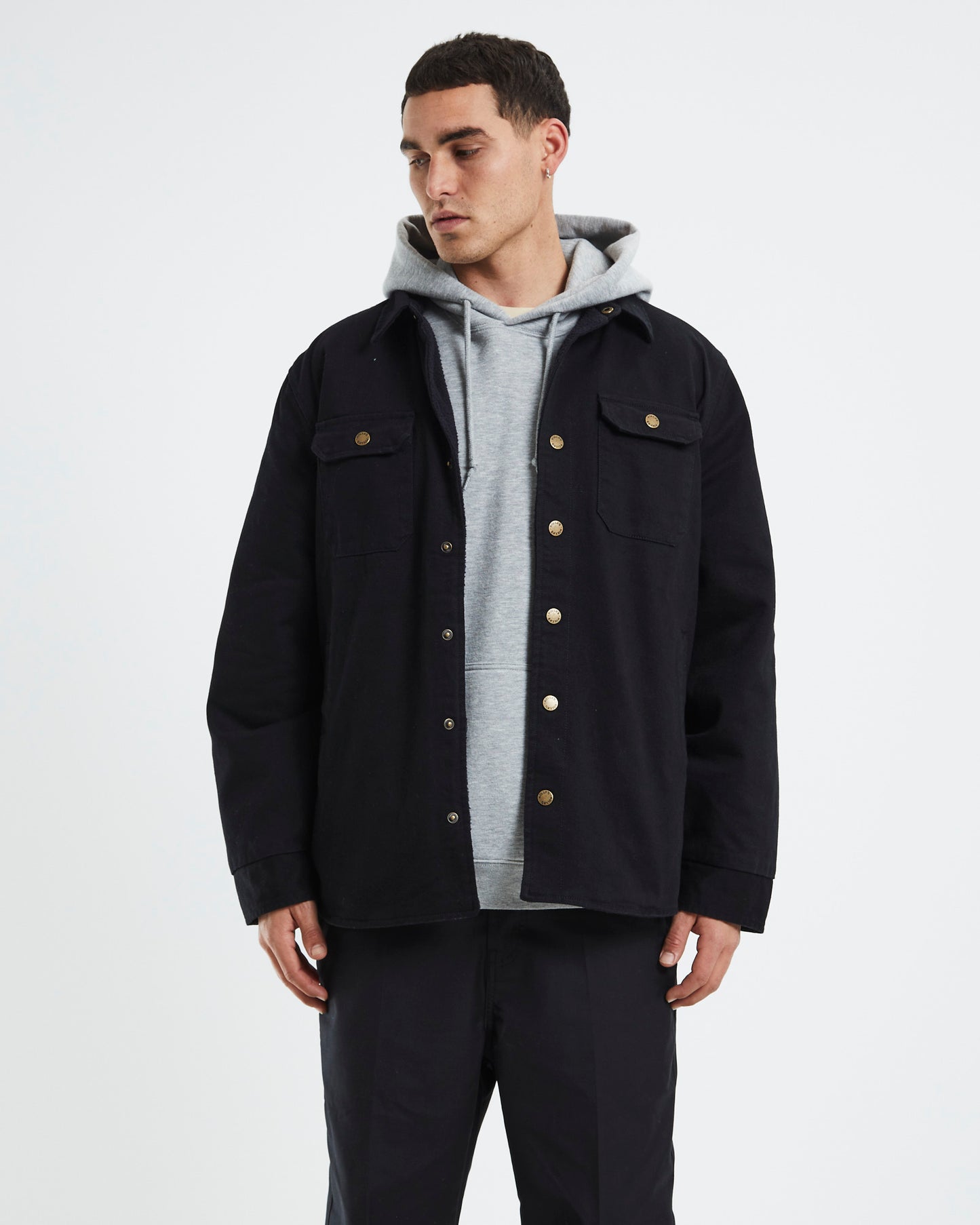 Men At Work Drill Shacket Black