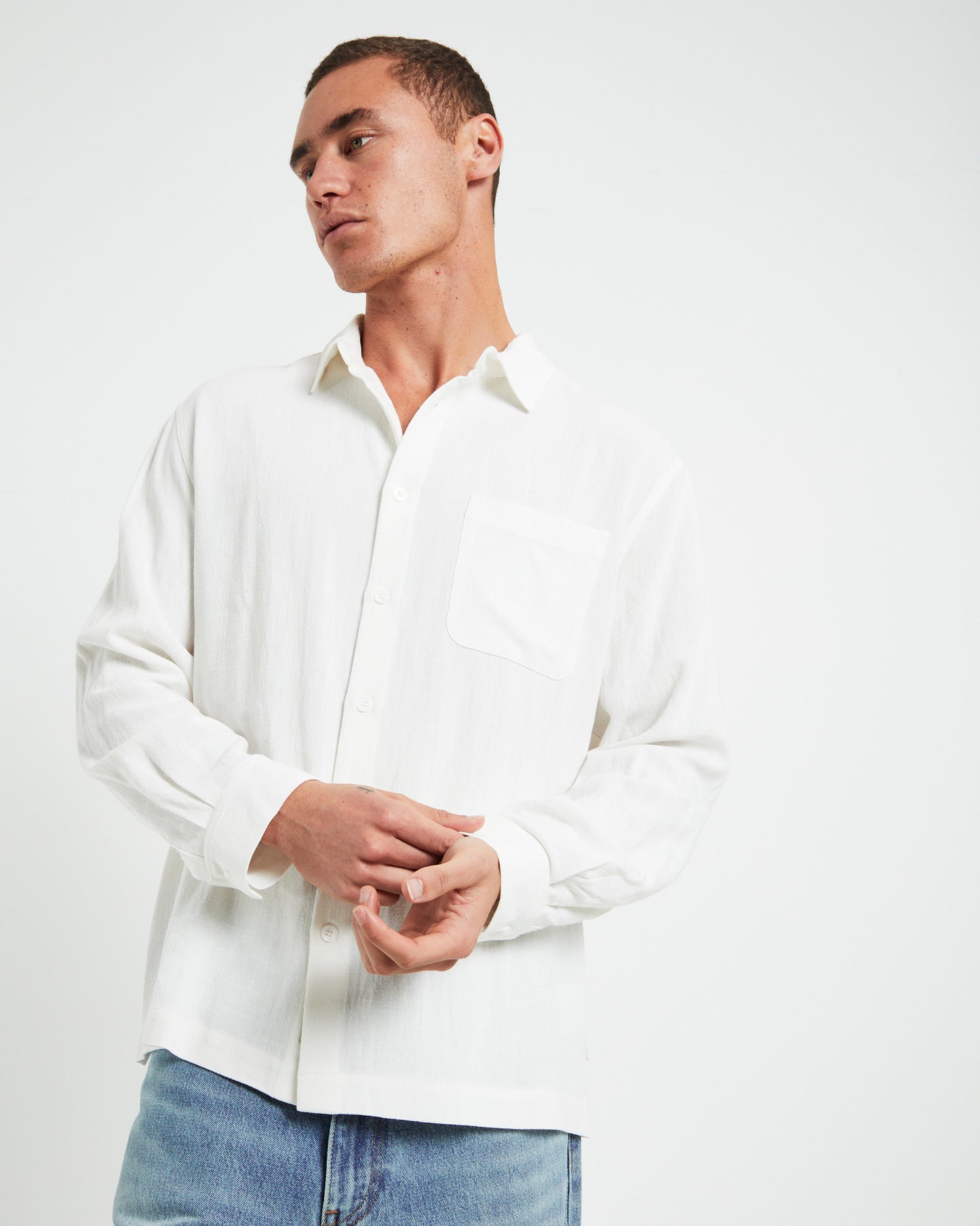 Harrison Linen Long Sleeve Shirt in White