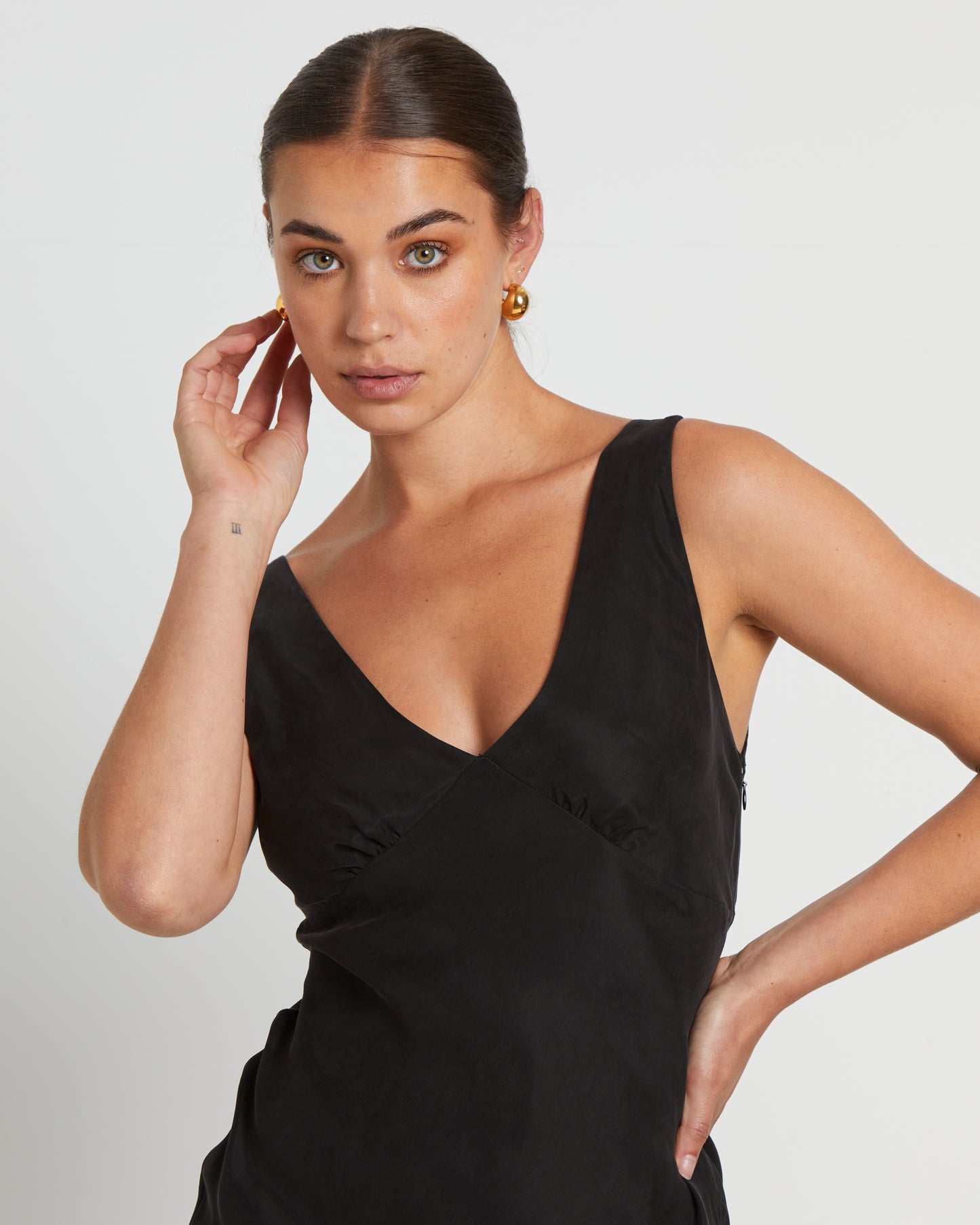 Evelyn Cupro Mini Dress in Black