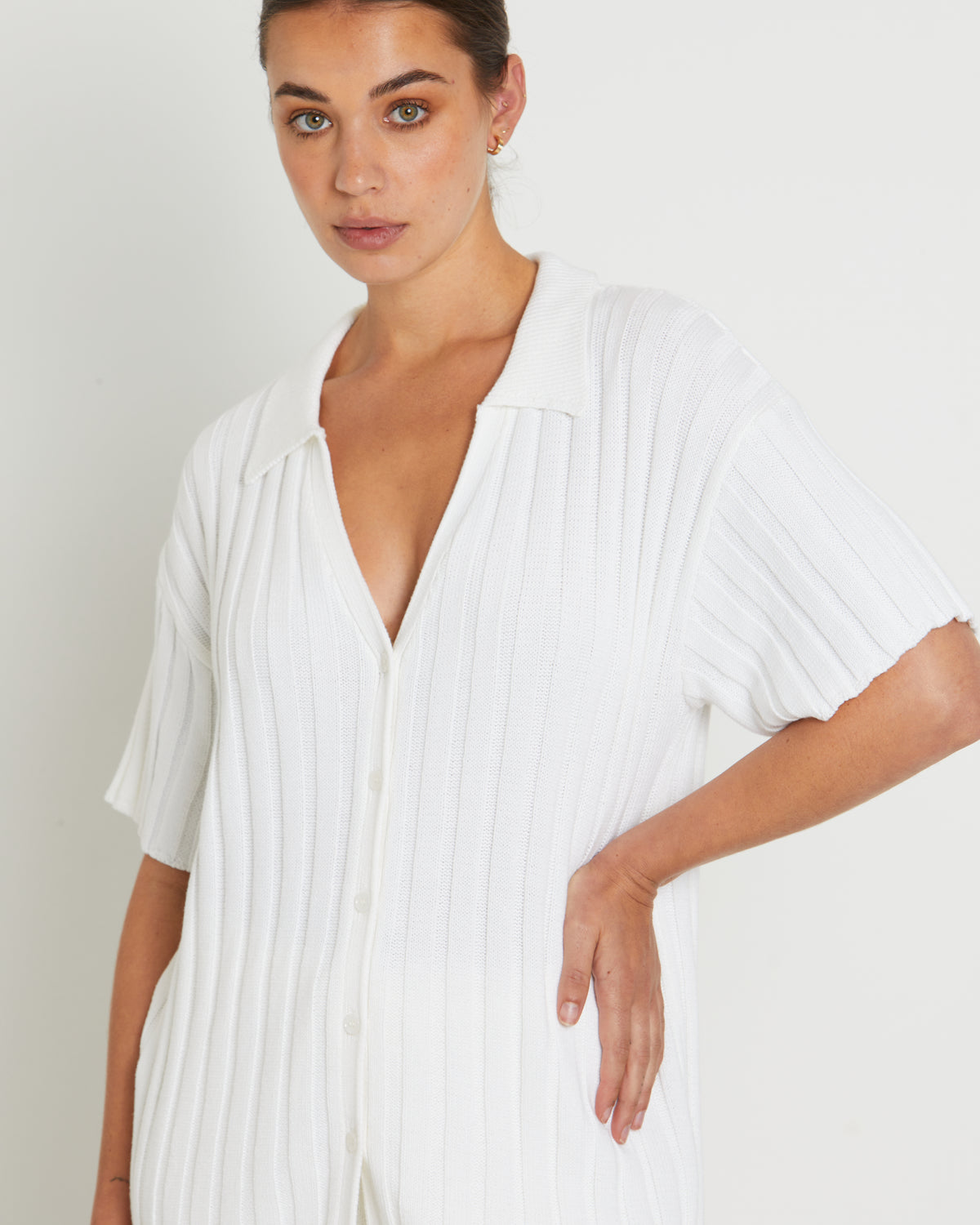 Bambi Button Short Sleeve Top WHITE