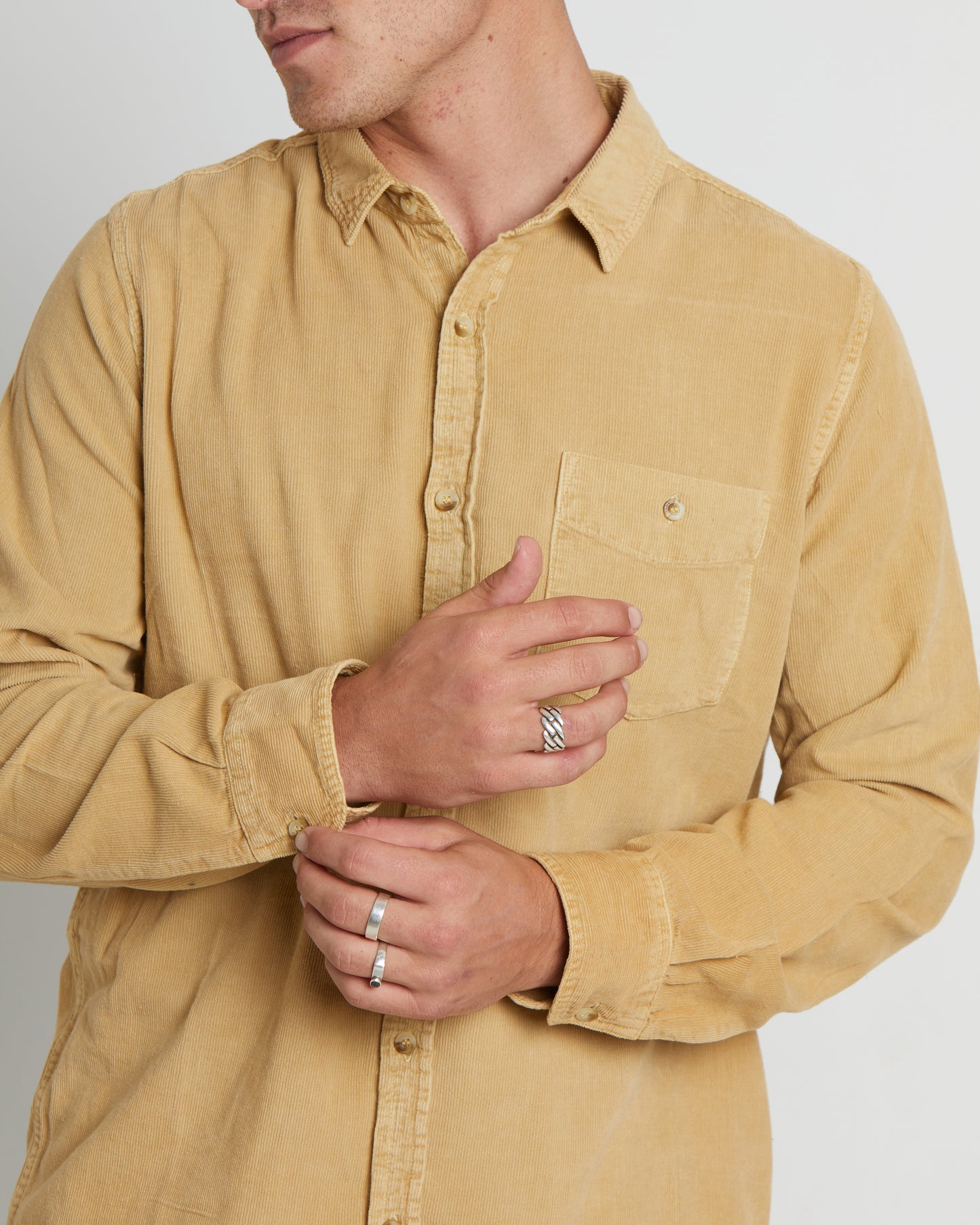 Men At Work Cord Long Sleeve Shirt in Sand