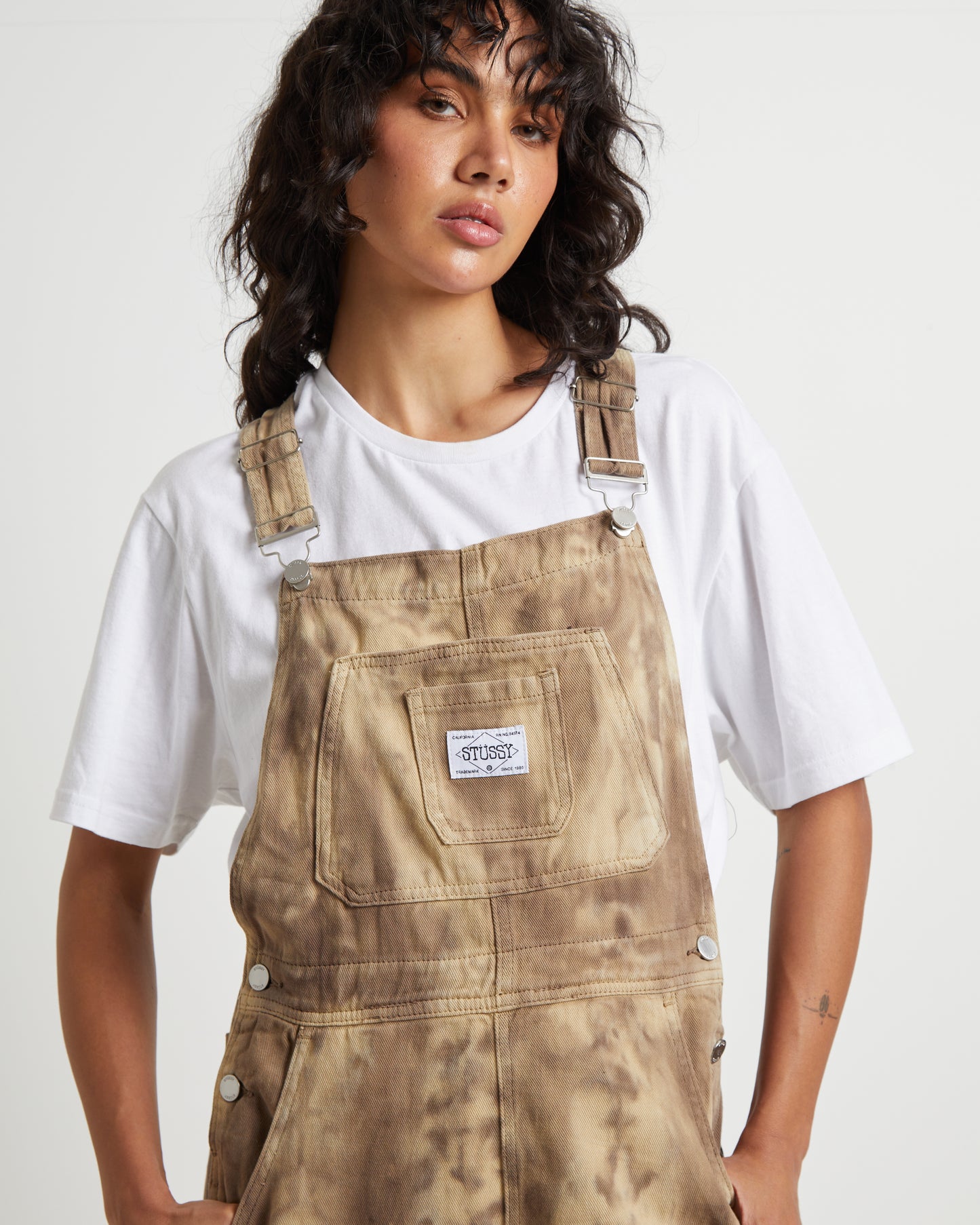 Nevada Denim Short Overalls in Coffee Brown