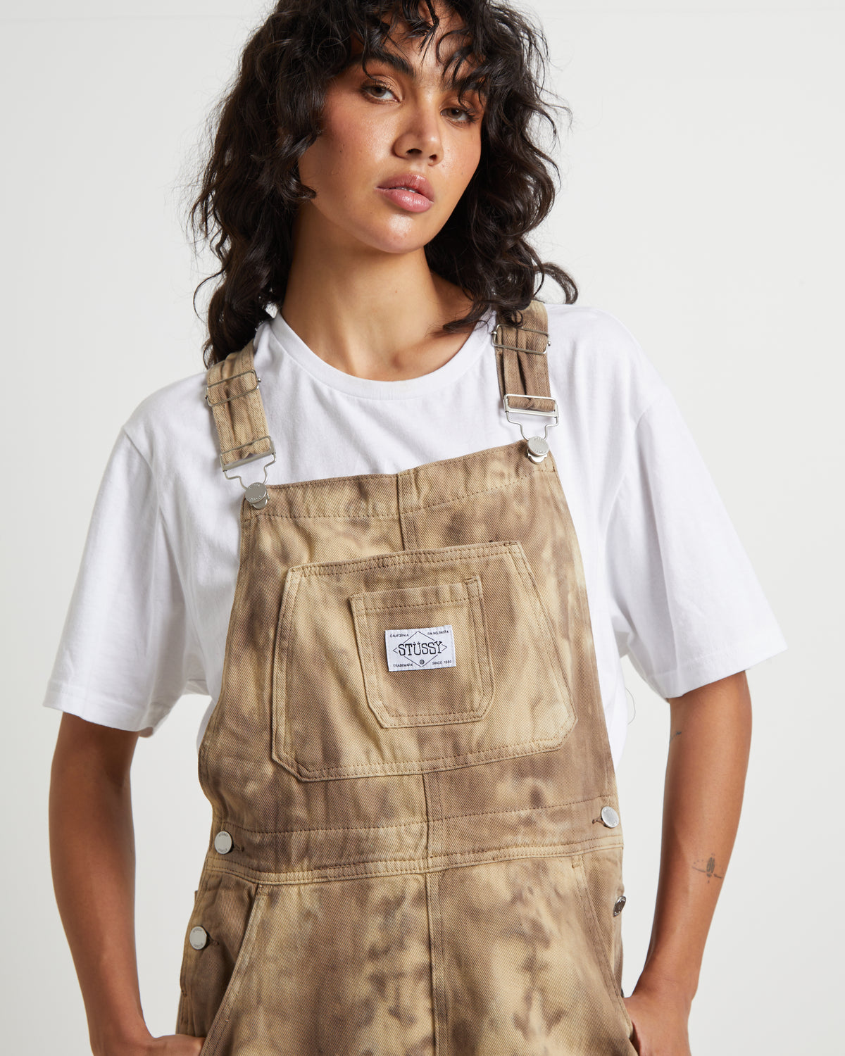 Nevada Denim Short Overalls in Coffee Brown BROWN