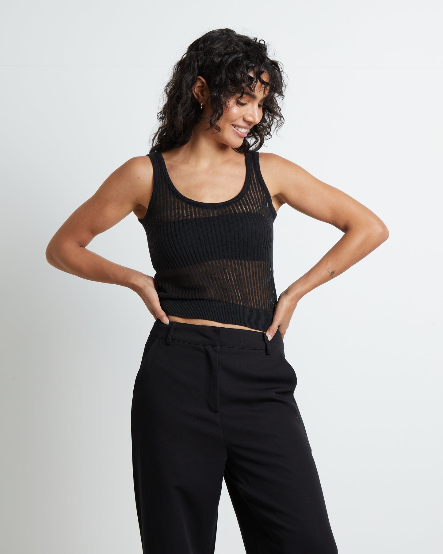 Zia Fine Knit Tank Top in Black
