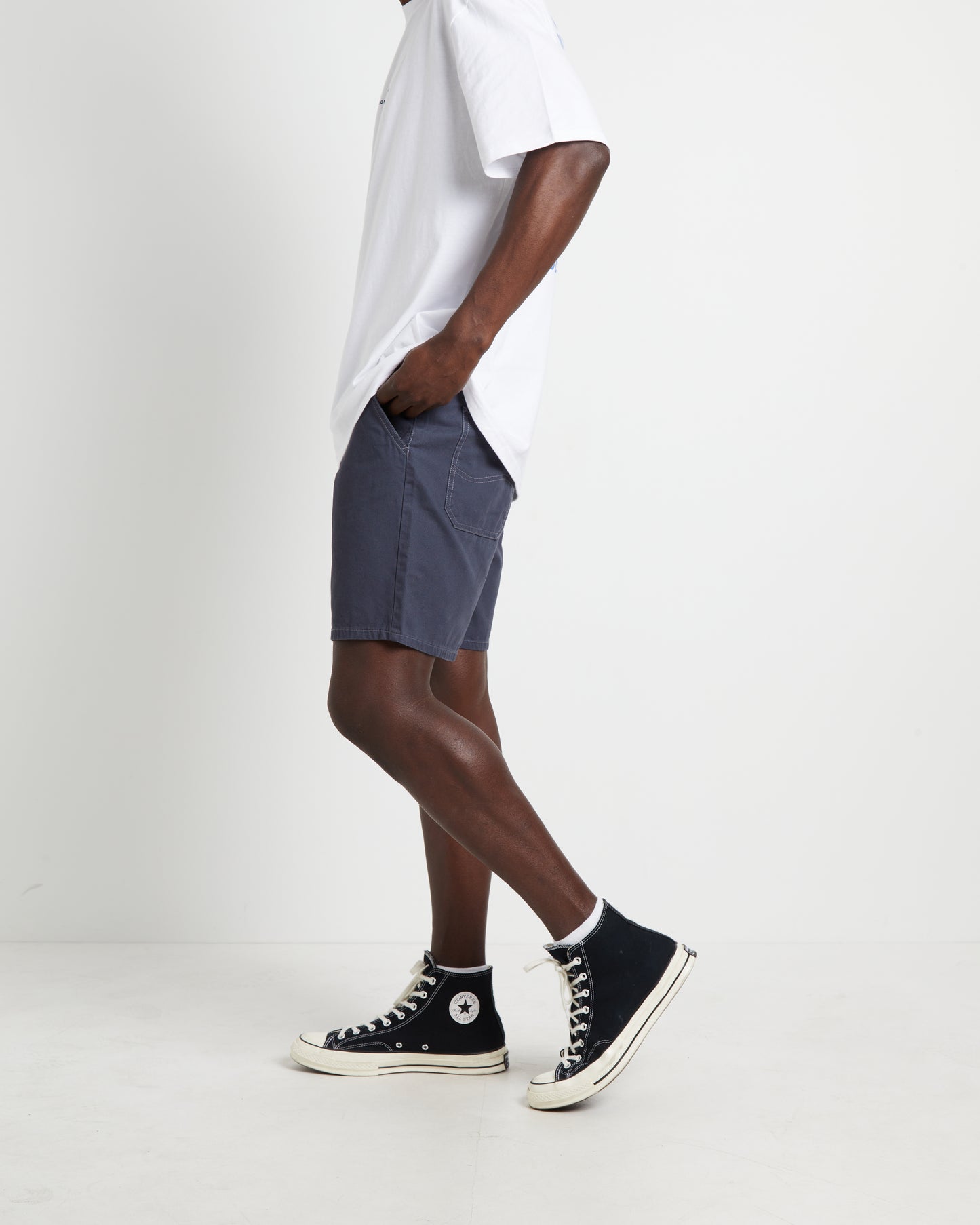 L-Four Worker Denim Shorts in Washed Navy