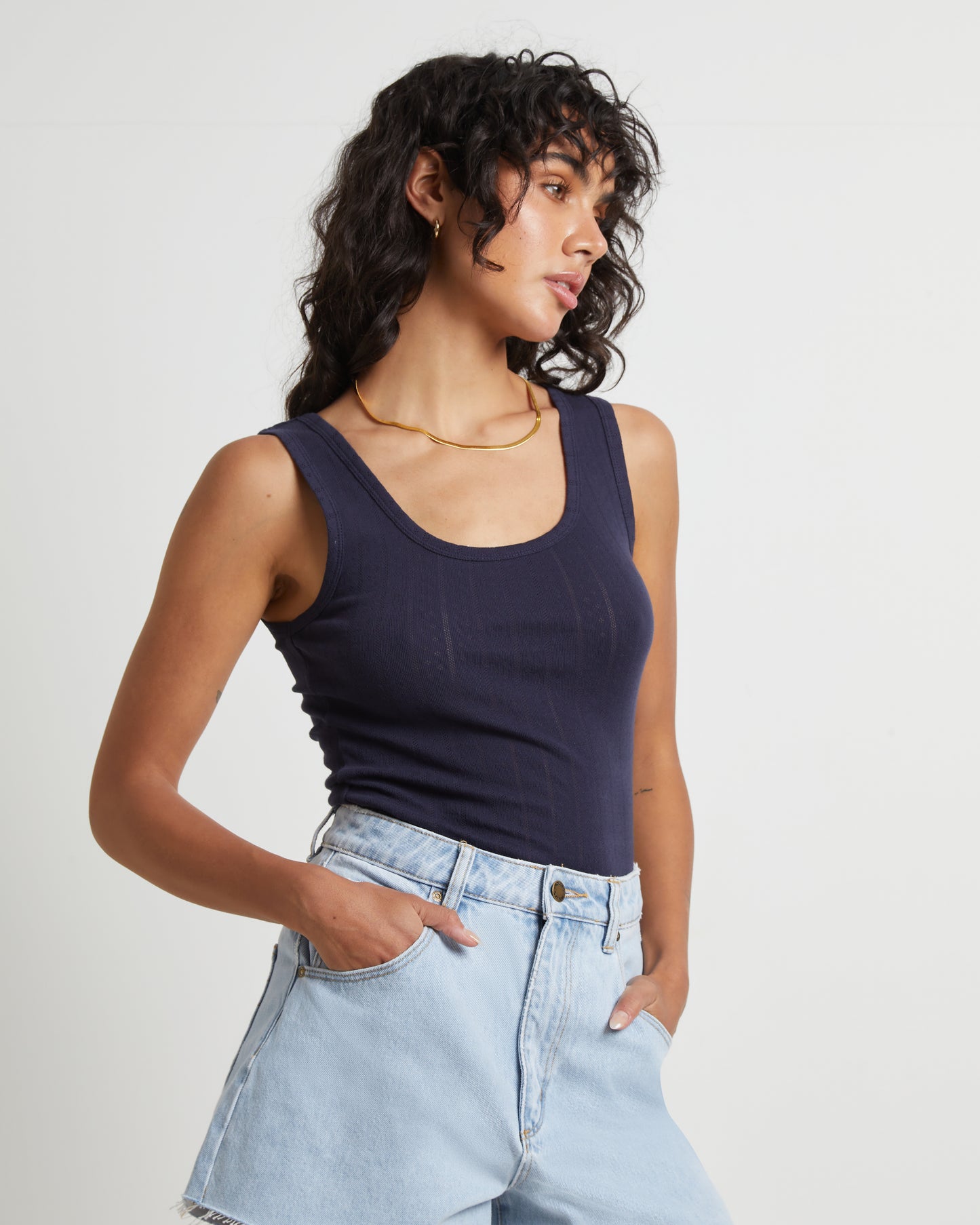 Pointelle Toni Tank Top in Navy