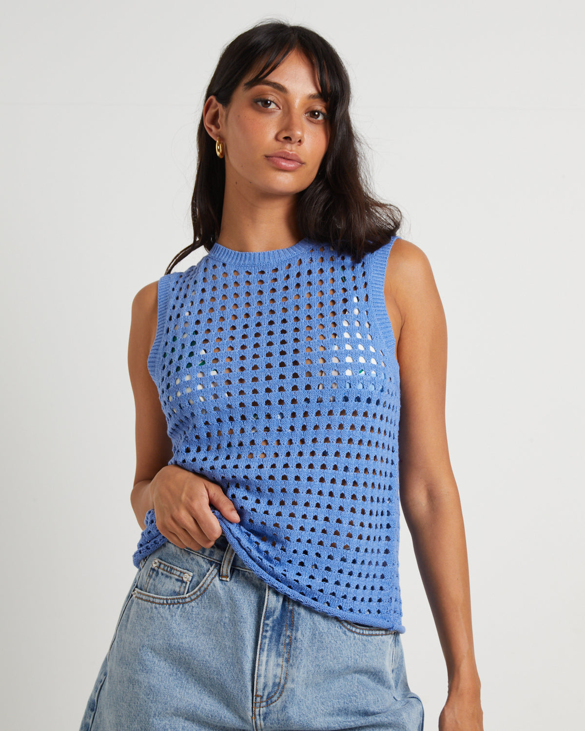 Iris Crochet Tank Top in Sea Blue BLUE