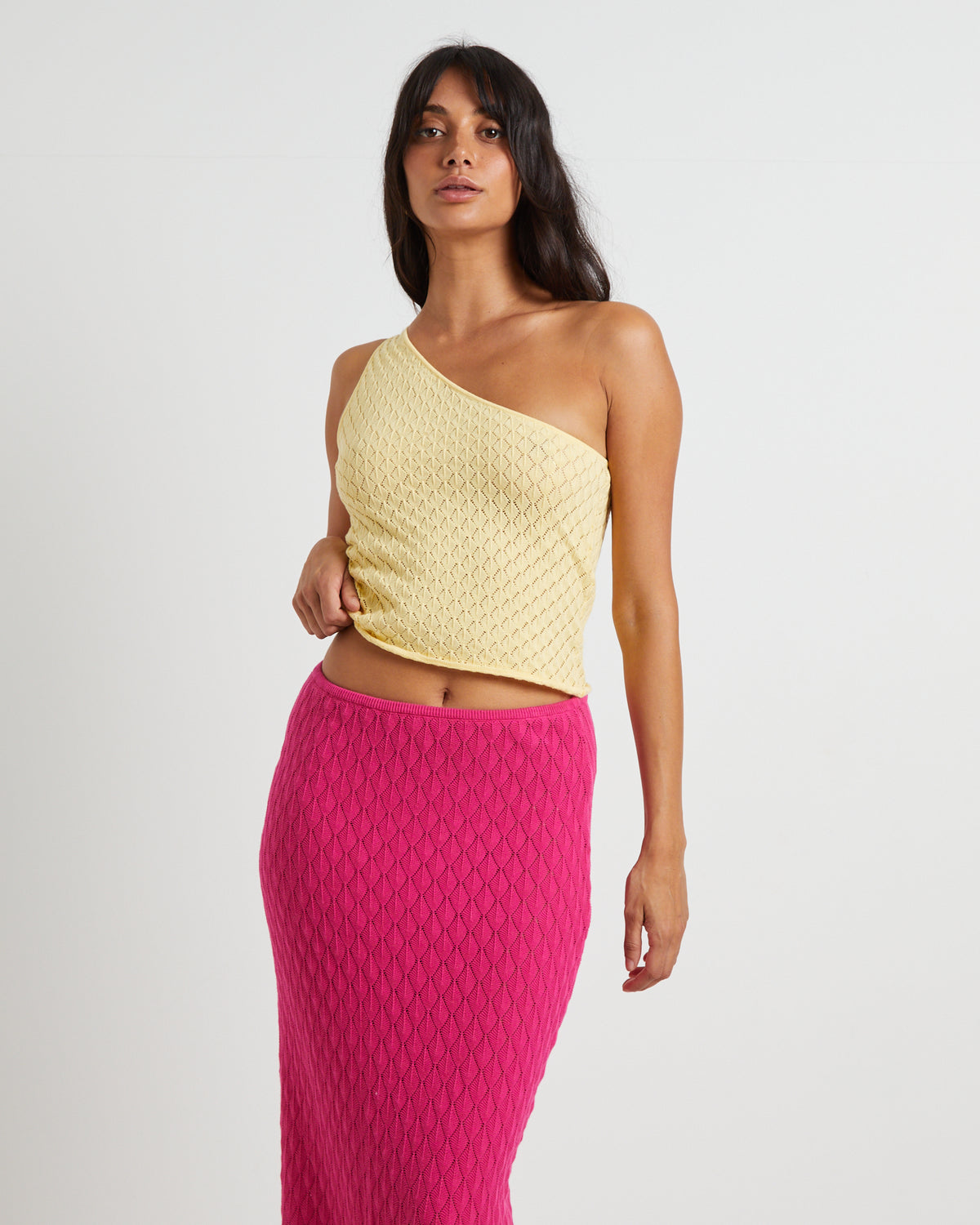 Kerby Crochet One Shoulder Top in Lemon LEMON