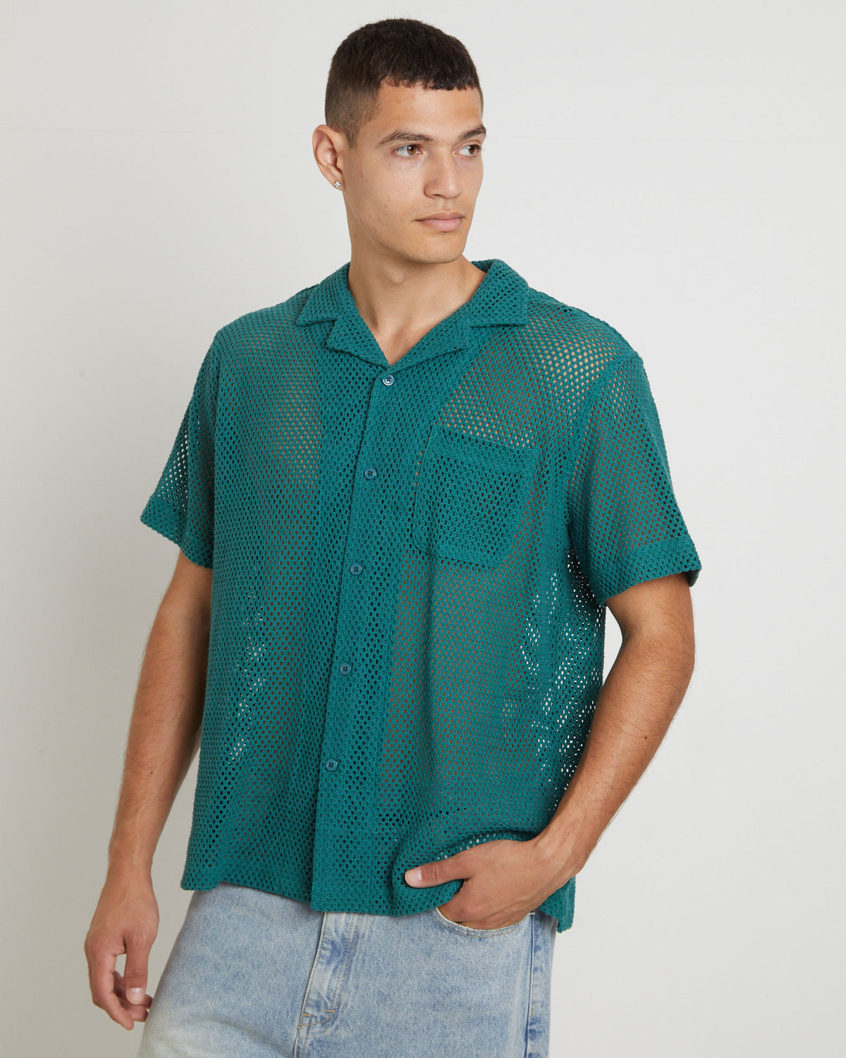 Diego Mesh Short Sleeve Shirt in Jade Green JADE