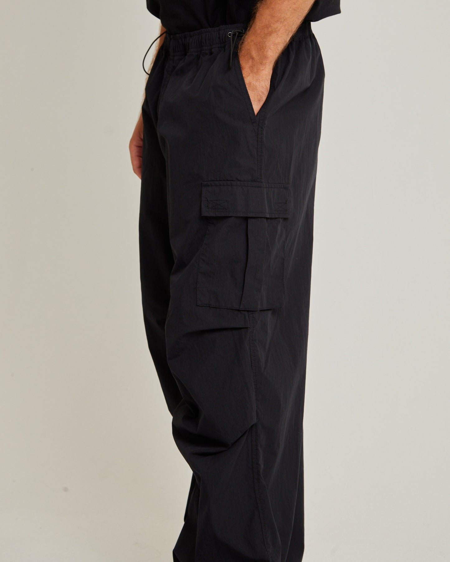 Oversized Parachute Cargo Pant in Black
