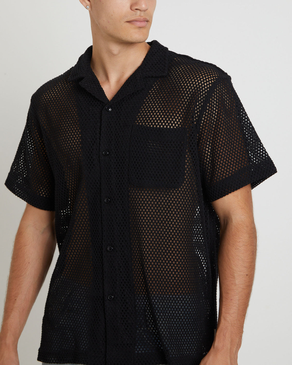 Diego Mesh Short Sleeve Shirt in Black BLACK