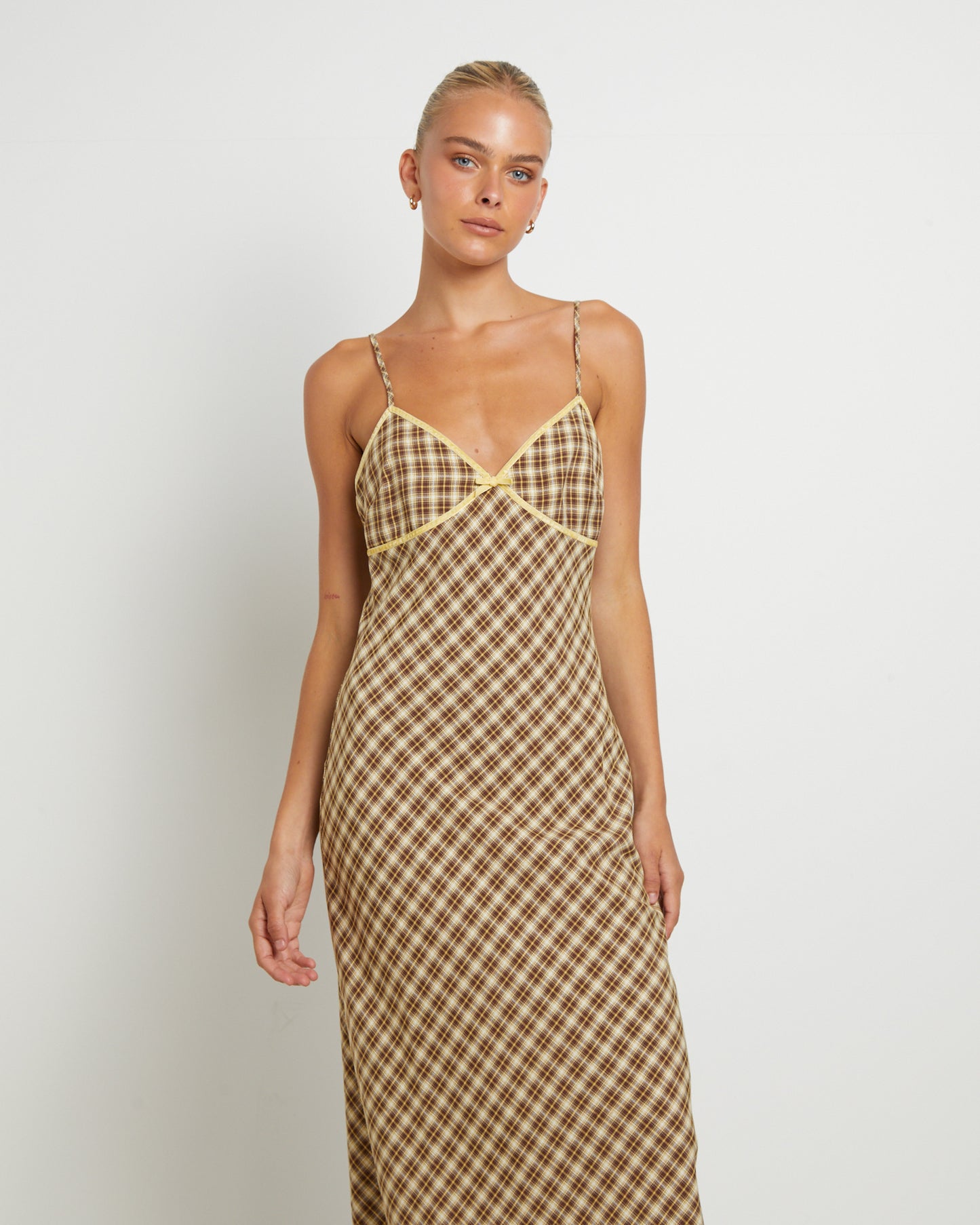 Jenny Plaid Bias Midi Dress in Assorted
