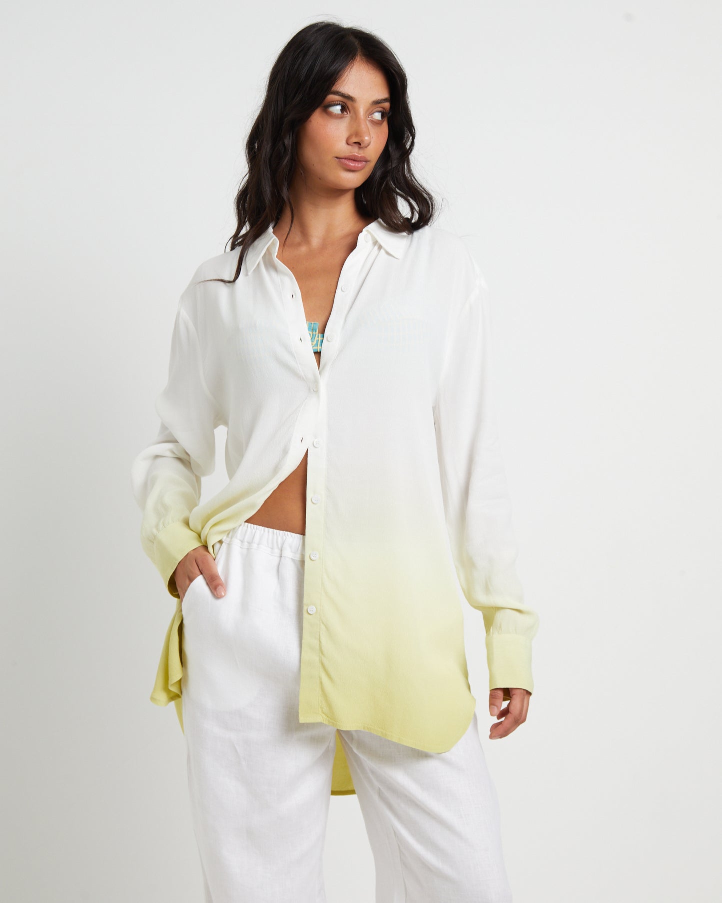 Rochelle Dip Dye Long Sleeve Shirt in Citrus Green