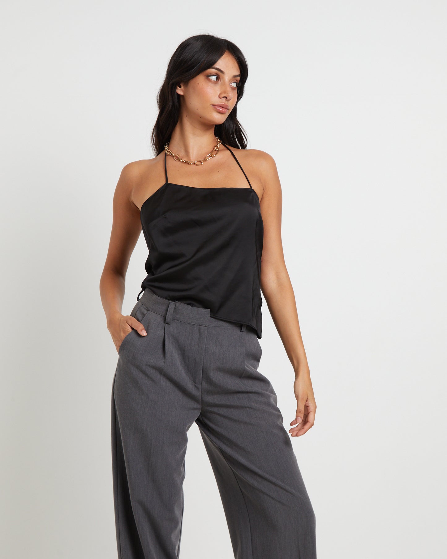 Suki Silky Asymmetric Top in Black