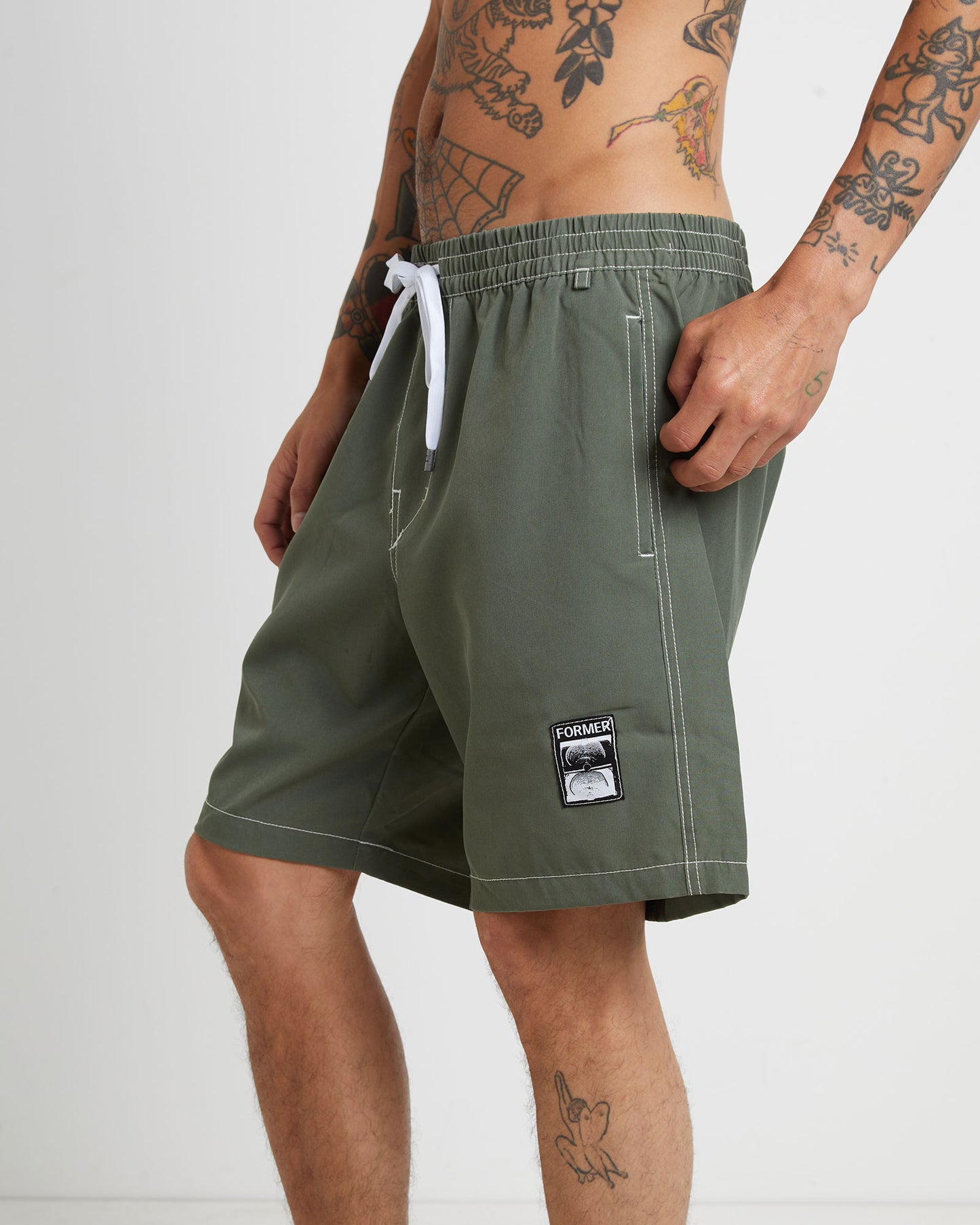 Swans Baggy Trunk Boardshorts in Army Green