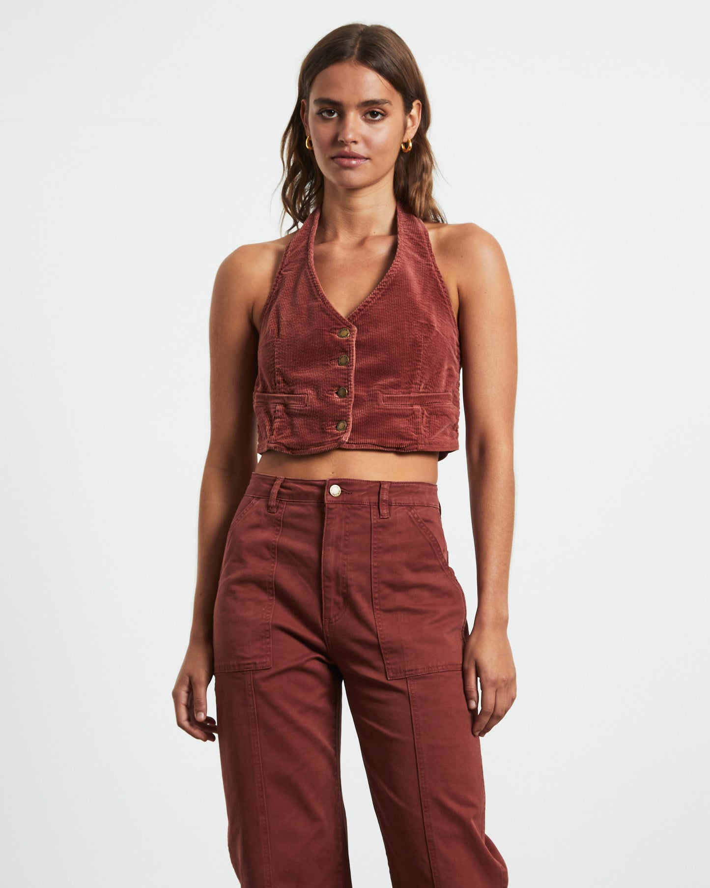 Halter Vest Top in Brick Cord