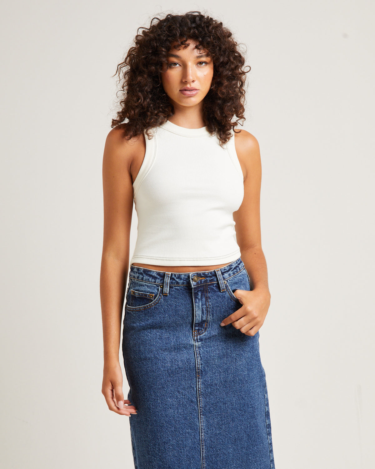 Jonesy Recut Singlet in Coconut COCONUT