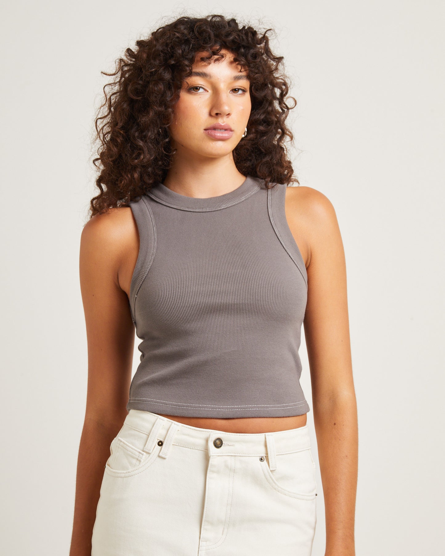 Jonesy Recut Singlet in Peat Grey