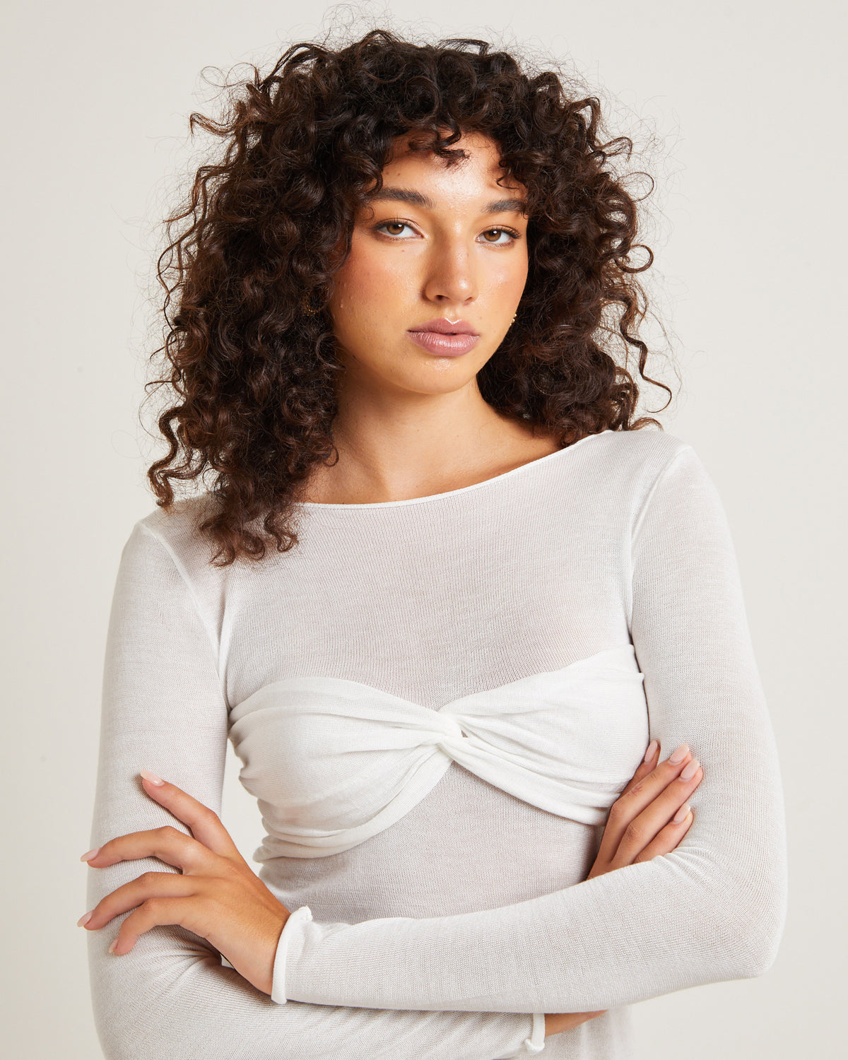 Penny Semi Sheer Sweetheart Knit WHITE