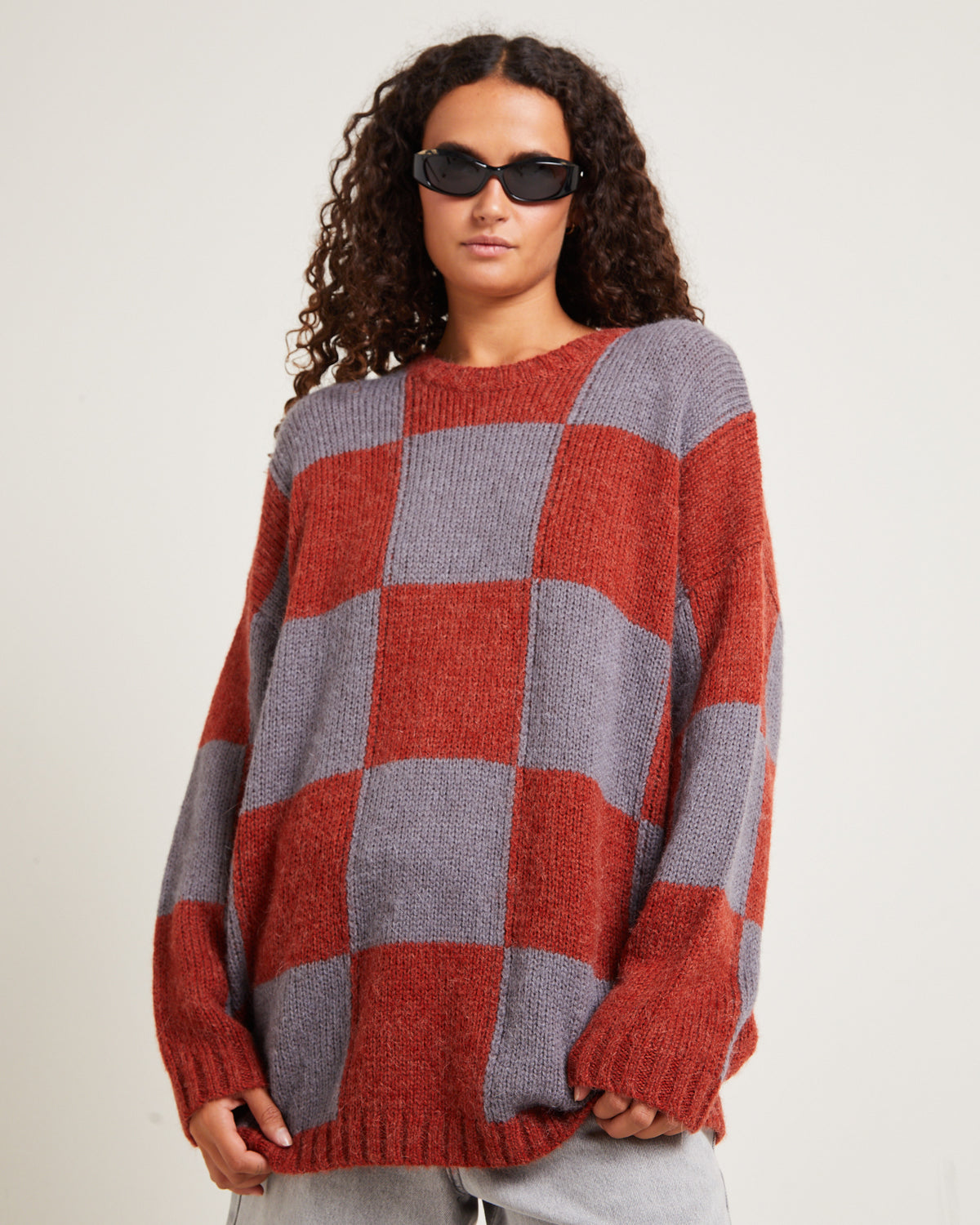 Stussy Check Oversized Knit Red RED/CHARCOAL