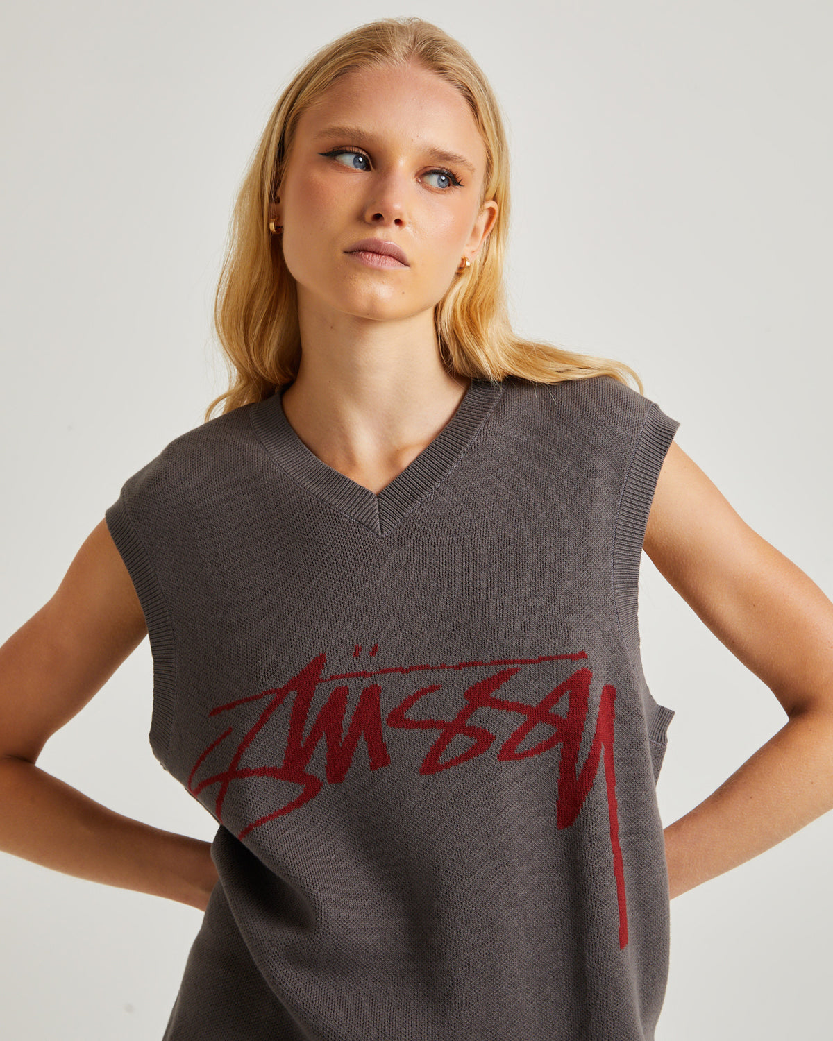Smooth Stock Knit Vest RED/CHARCOAL