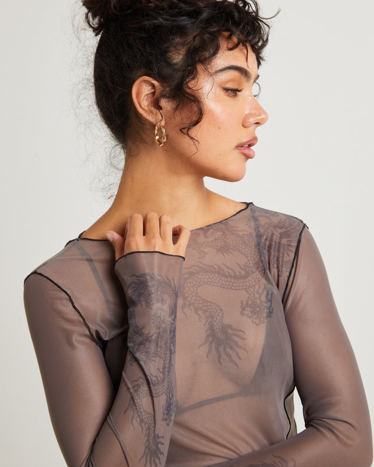 Akio Mesh Long Sleeve Top GREY