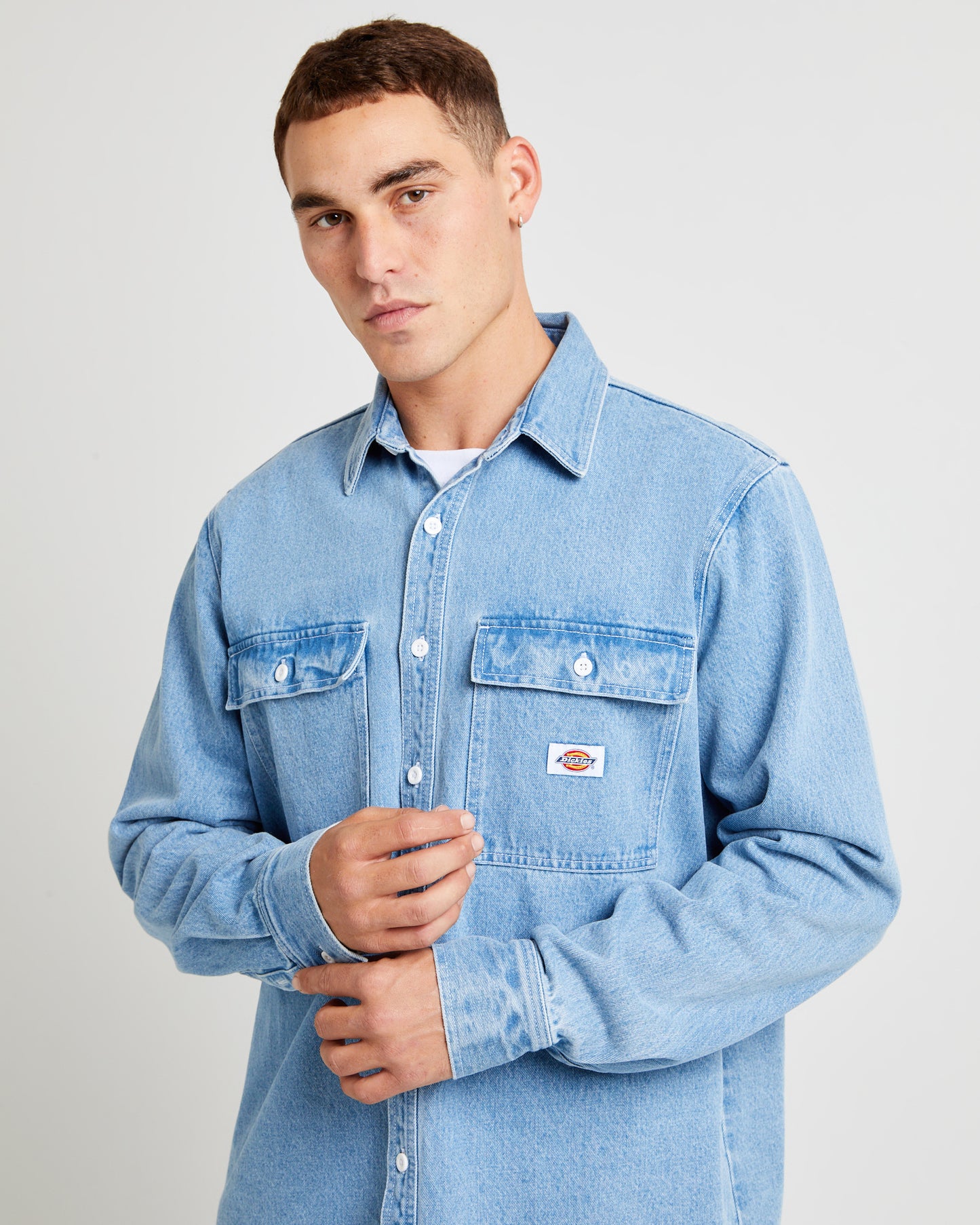 Jacinto Denim Long Sleeve Shirt Stone Wash Light Indigo