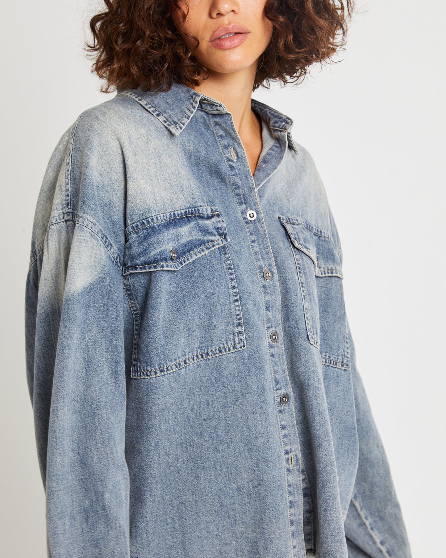 Oversized Denim Western Shirt Dirty Blue
