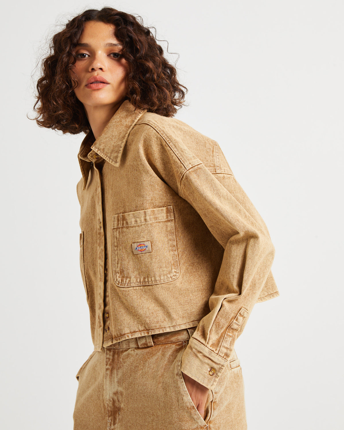 Florence Aged Denim Cropped Shacket STONEWASHED DESERT SAND