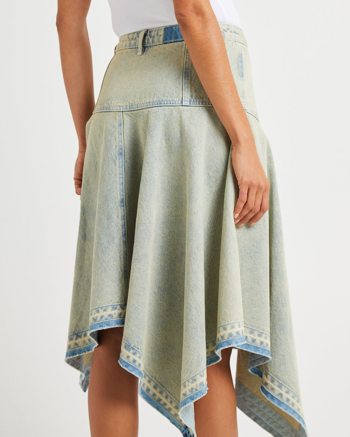Lopez Handkerchief Hem Denim Skirt ORANGE TINT
