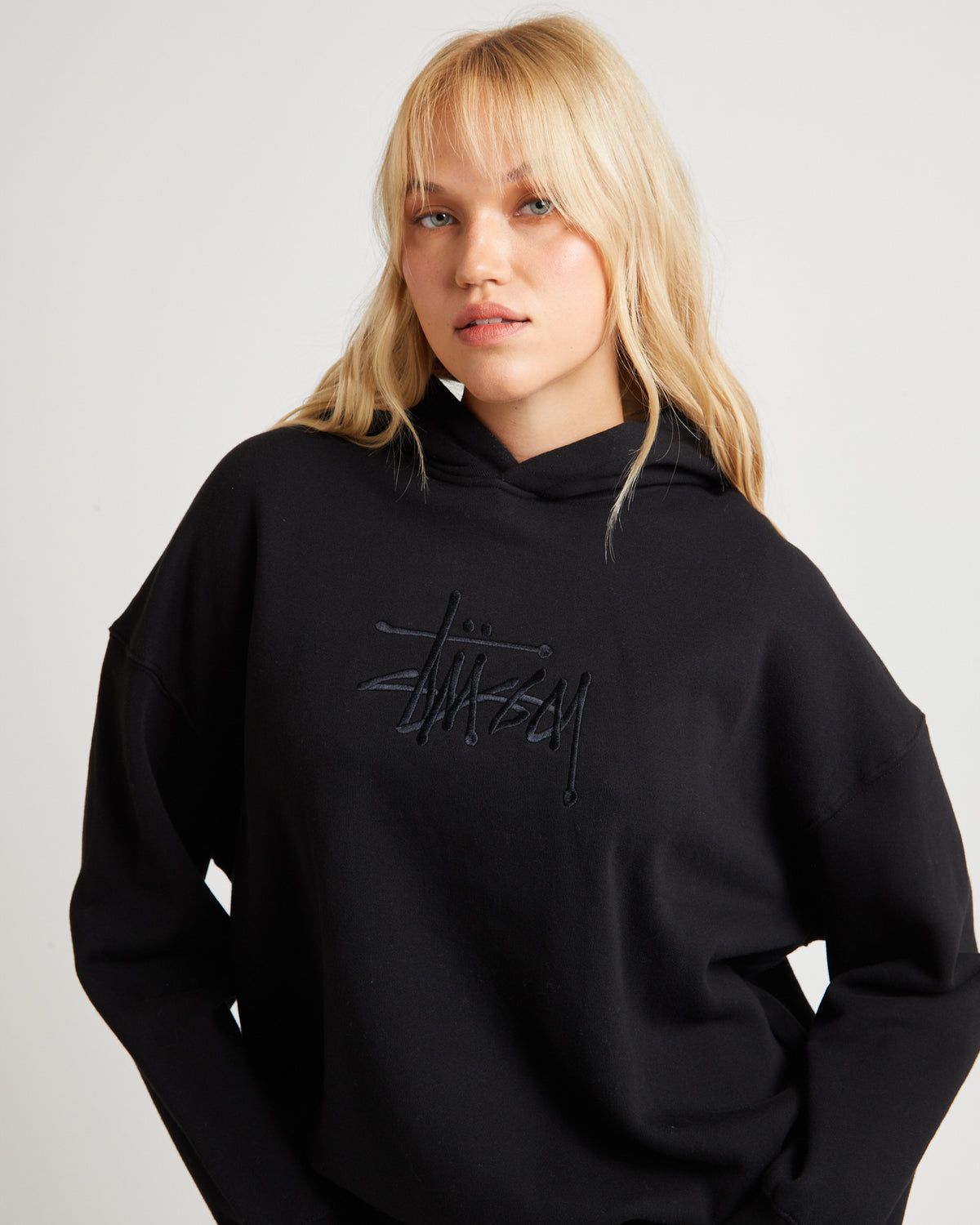 Graffiti Embroidery Over Sized Hoodie BLACK
