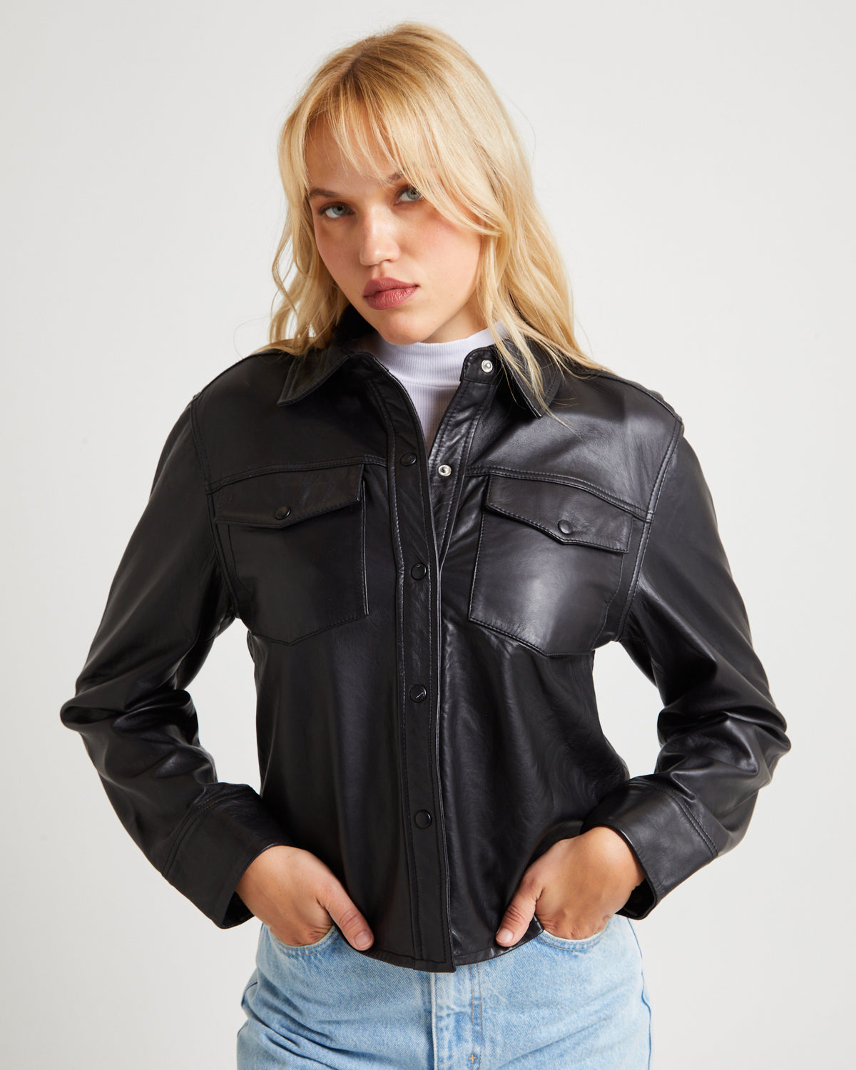 Eva Leather Long Sleeve Shirt BLACK
