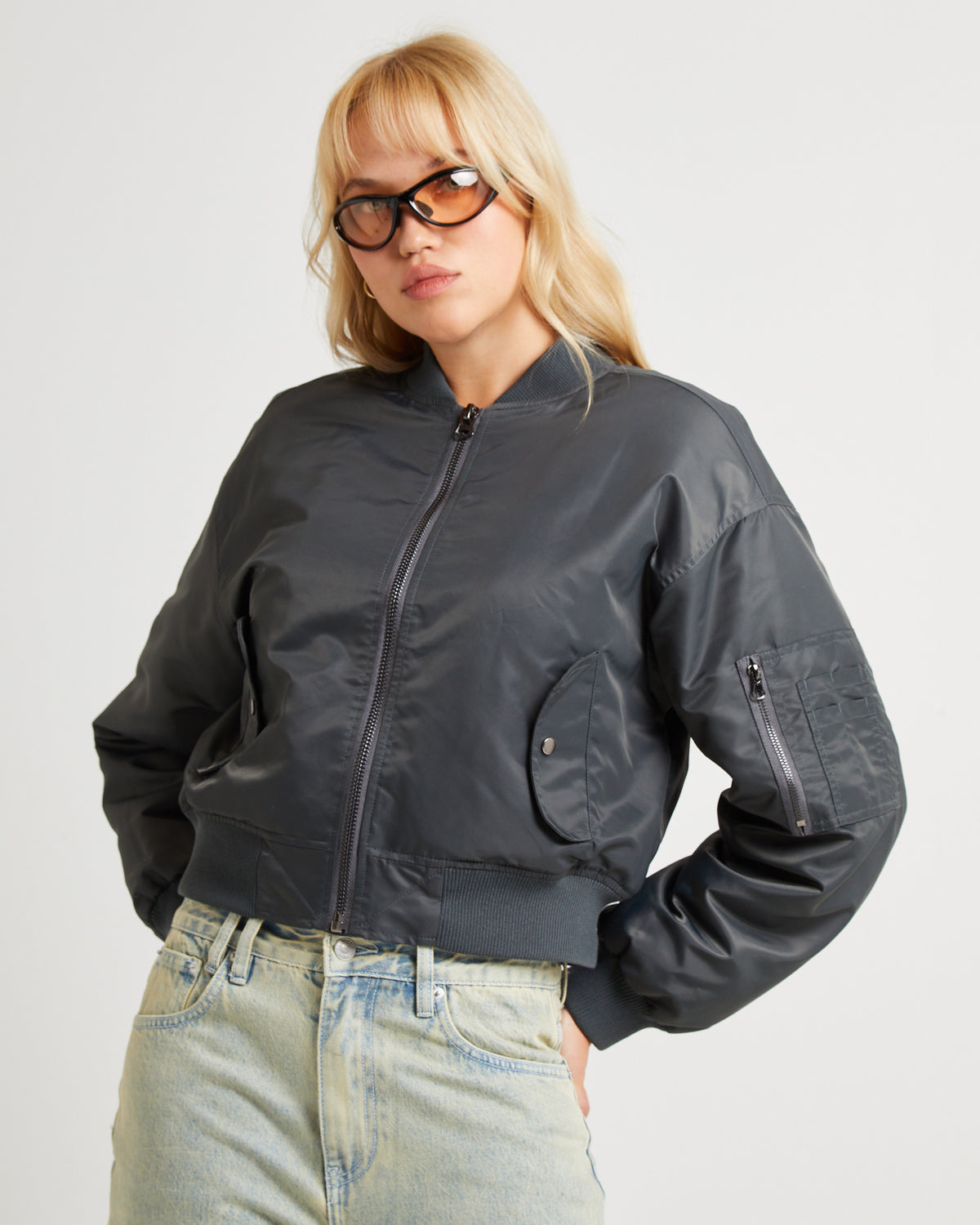 Crop Bomber Jacket BLACK