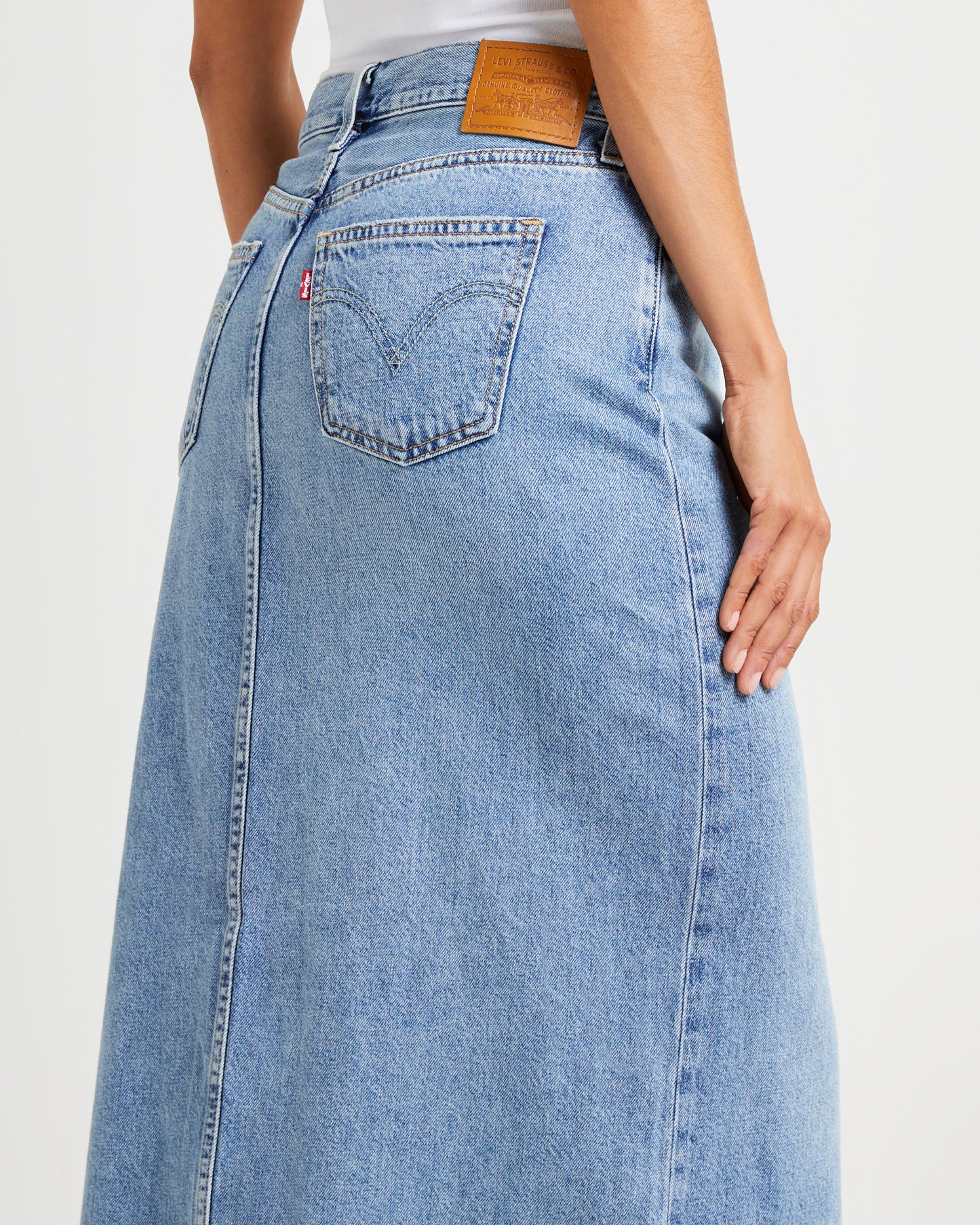Ankle Column Denim Maxi Skirt Please Hold
