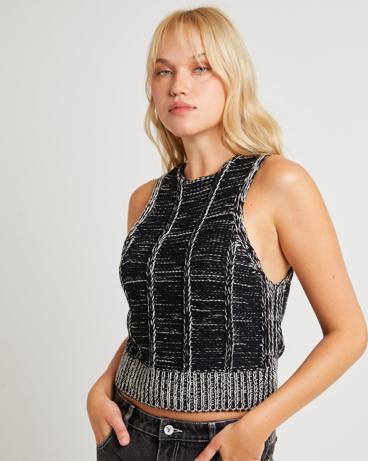Textured Knit Tank Top BLACK/WHITE