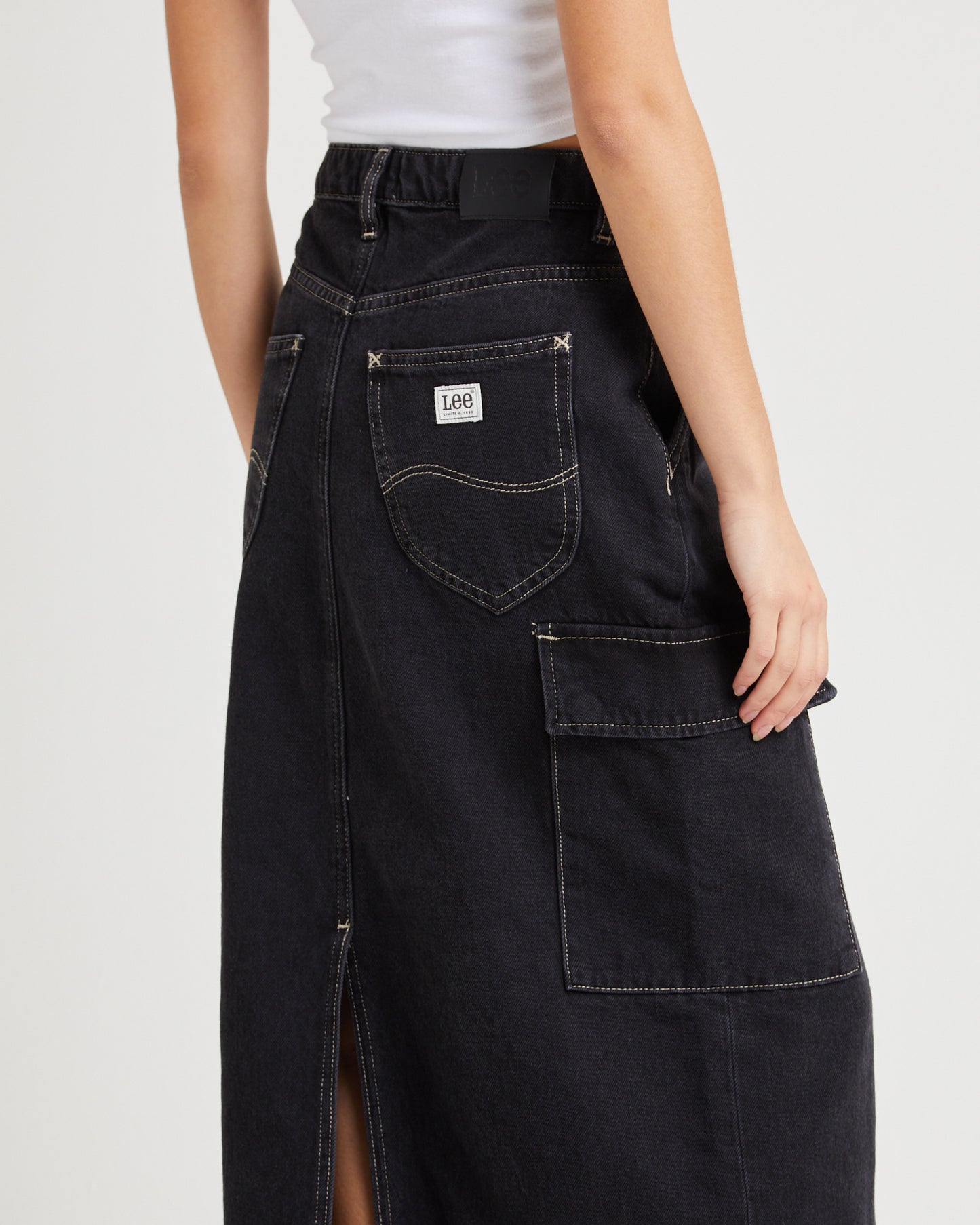 Cargo Midi Denim Skirt Throwback