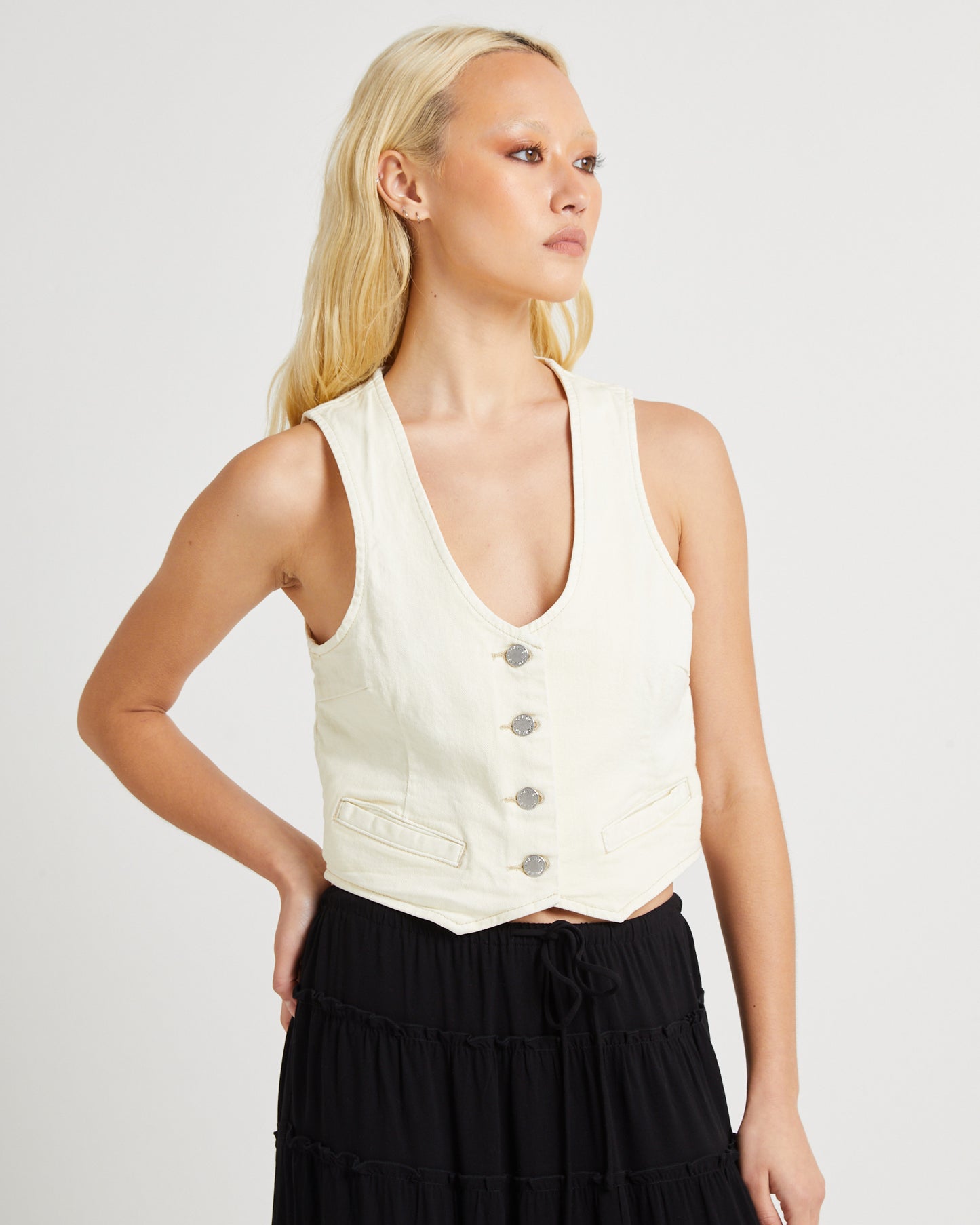 Dallas Denim Vest Buttercream