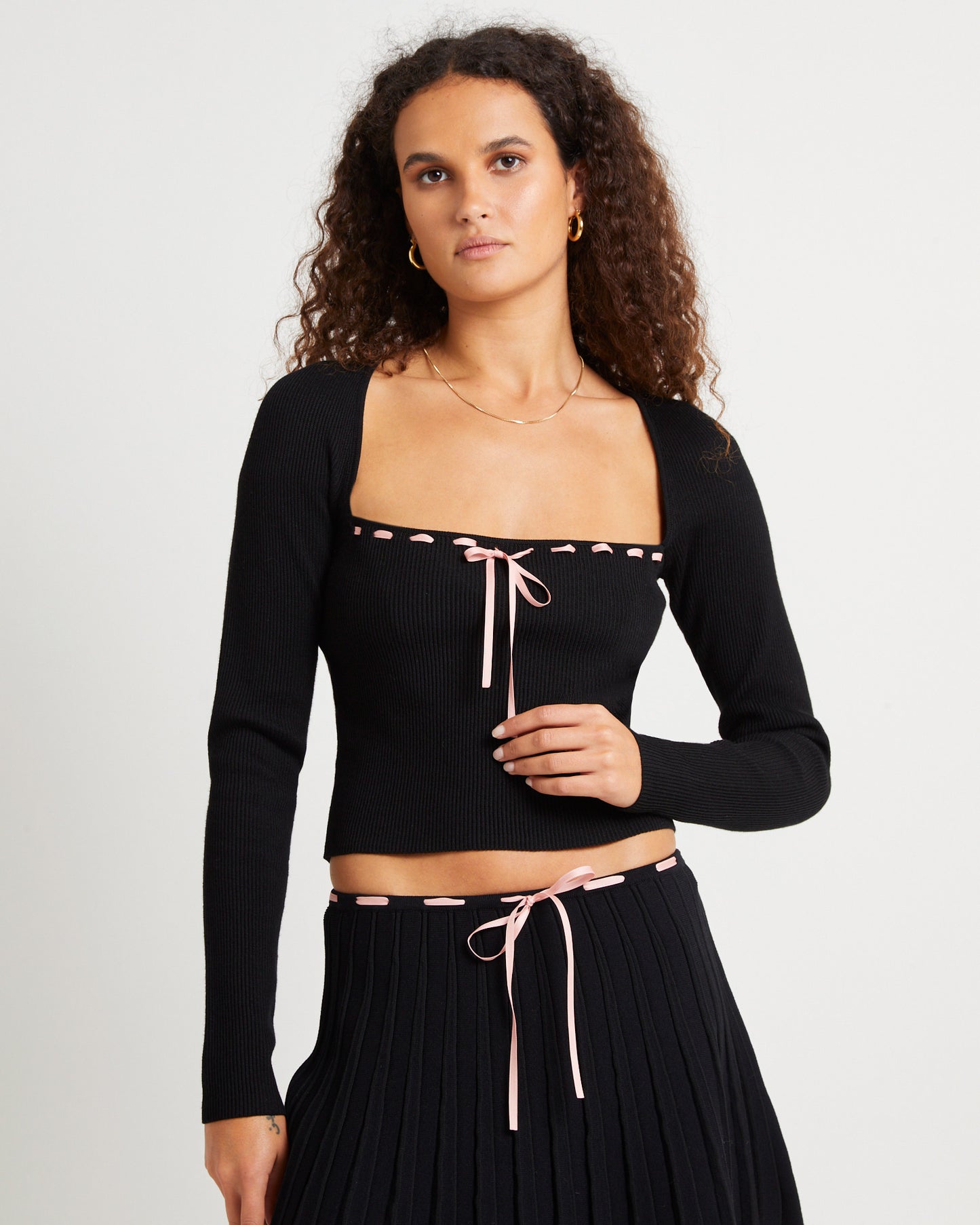 Cartia Laced Square Neck Knit Top